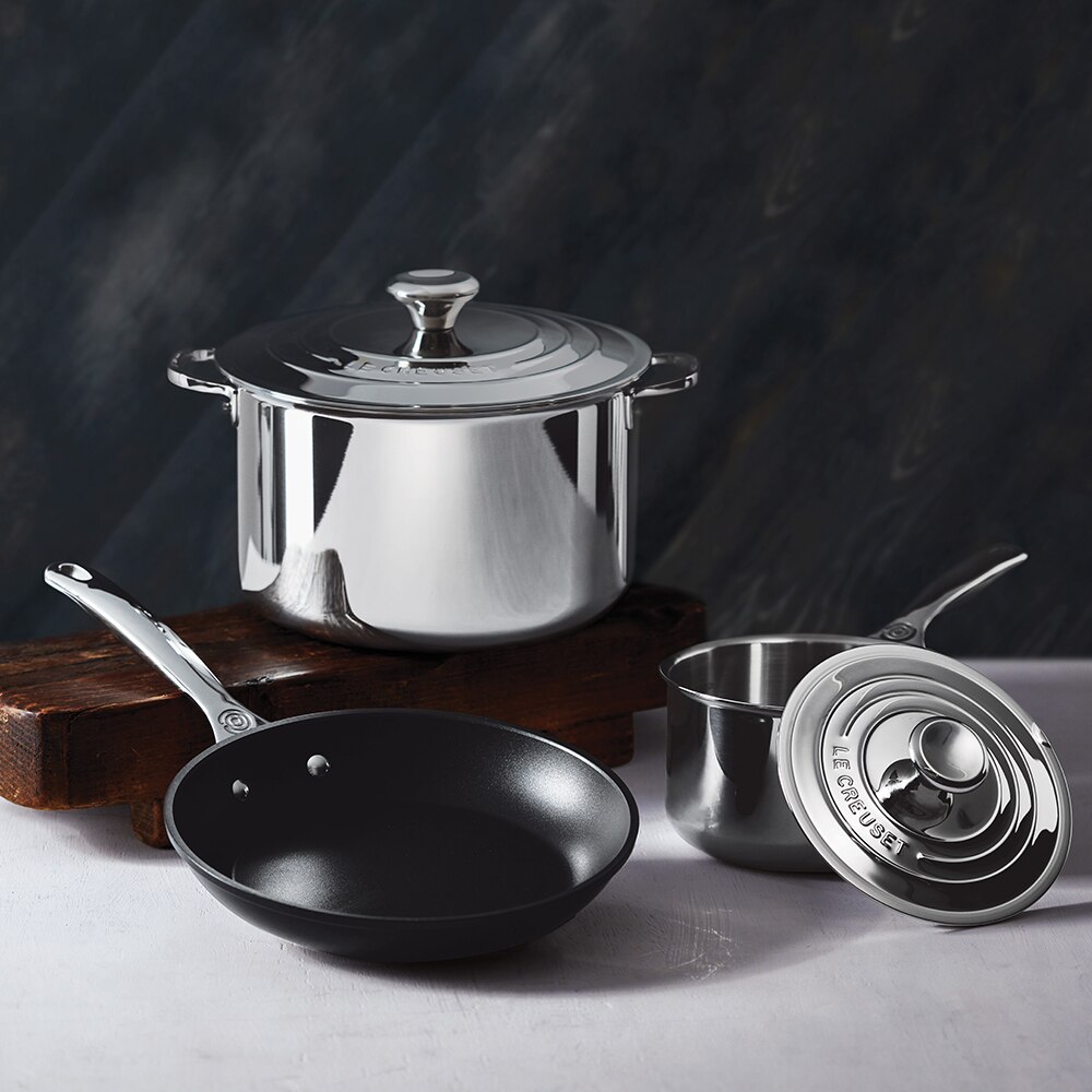 Panela com tampa de aço inoxidável signature Le Creuset Cinzento-3