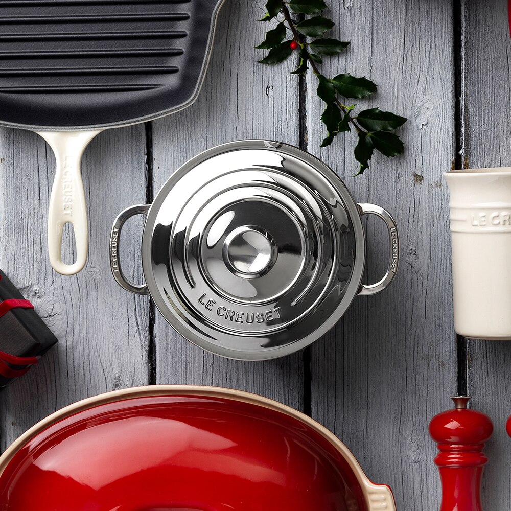 Panela com tampa de aço inoxidável signature Le Creuset Cinzento-3