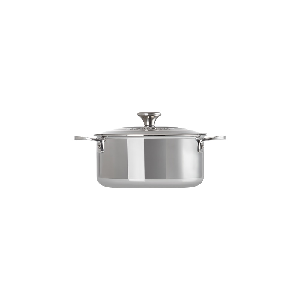 Caçarola baixa com tampa de aço inoxidável signature Le Creuset Cinzento-2