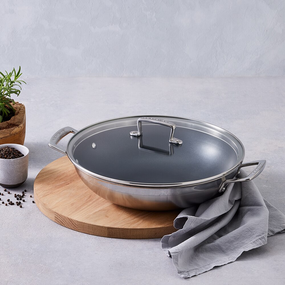 Wok classic com tampa de aço inoxidável Le Creuset Cinzento-4