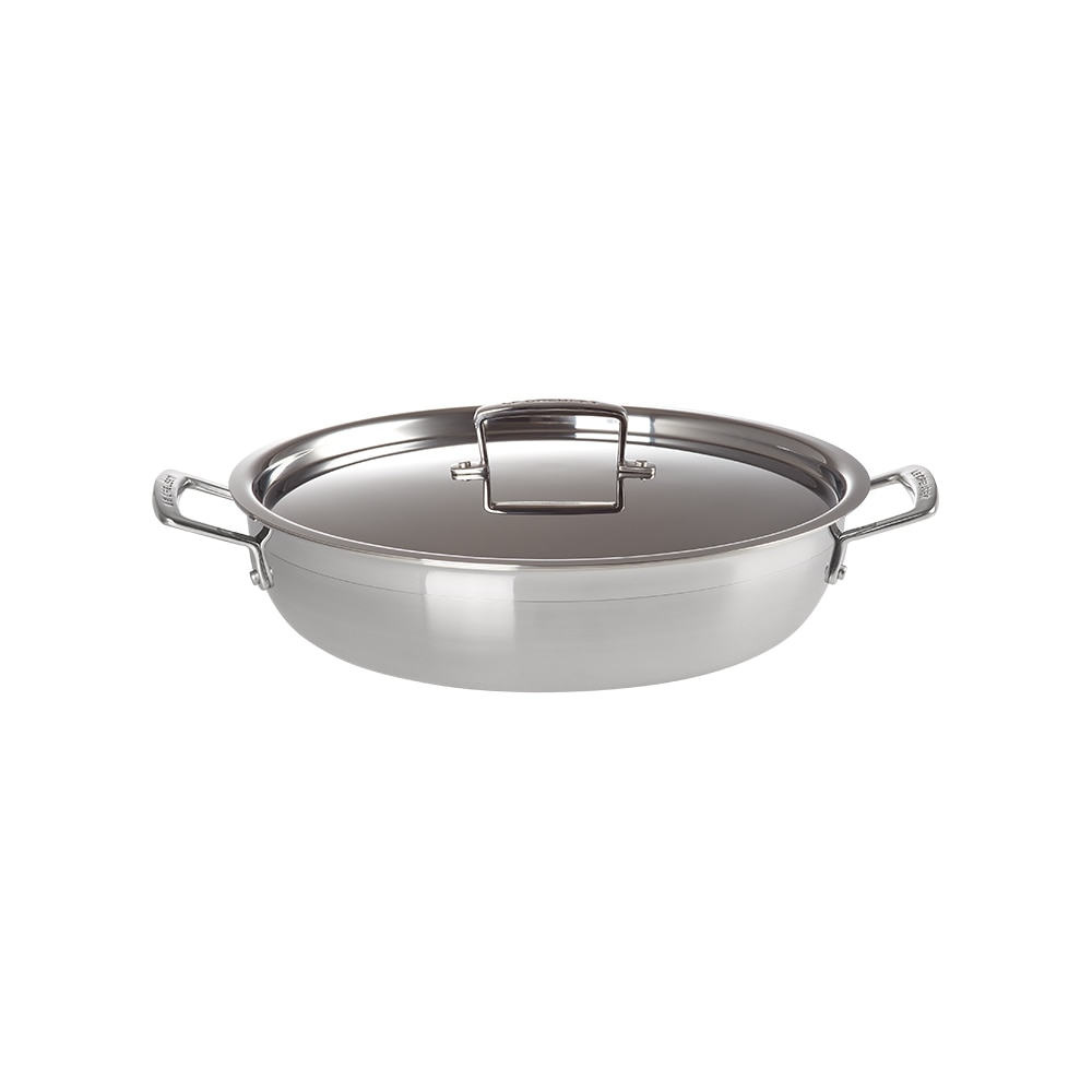 Caçarola baixa com tampa de aço inoxidável signature Le Creuset Cinzento-1