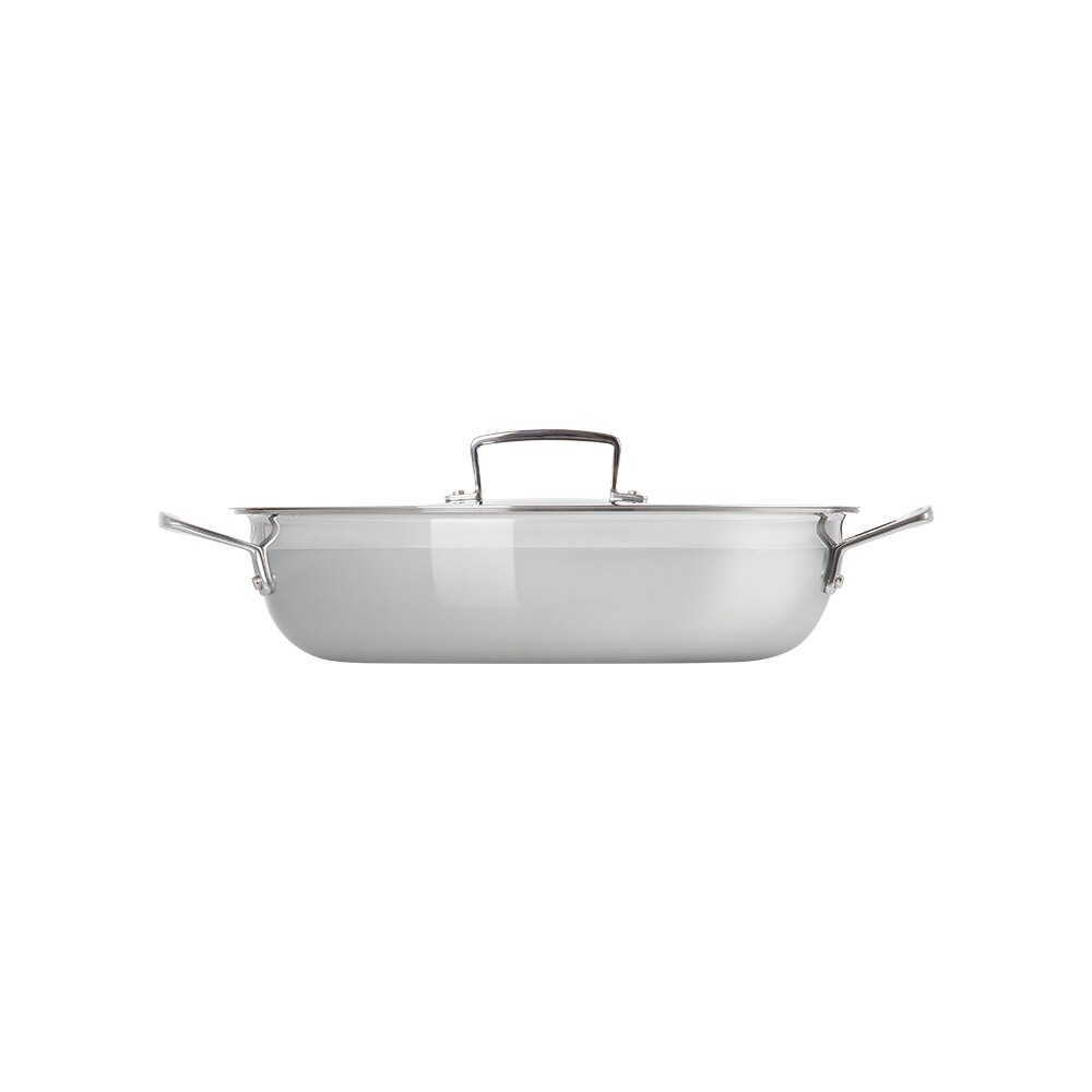 Caçarola baixa com tampa de aço inoxidável signature Le Creuset Cinzento-2