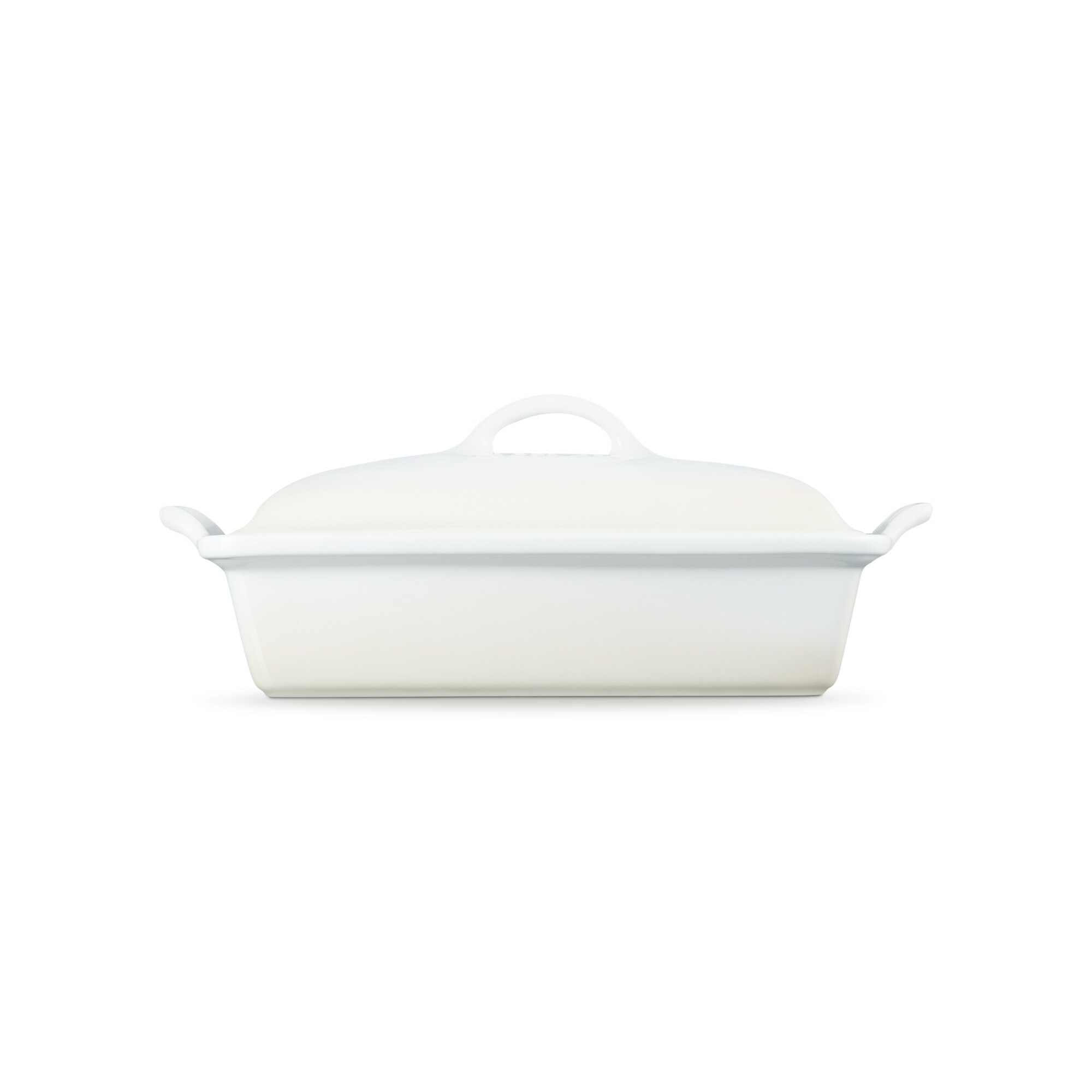 Travessa rectangular com tampa Heritage de cerámica de gres Le Creuset Creme-3