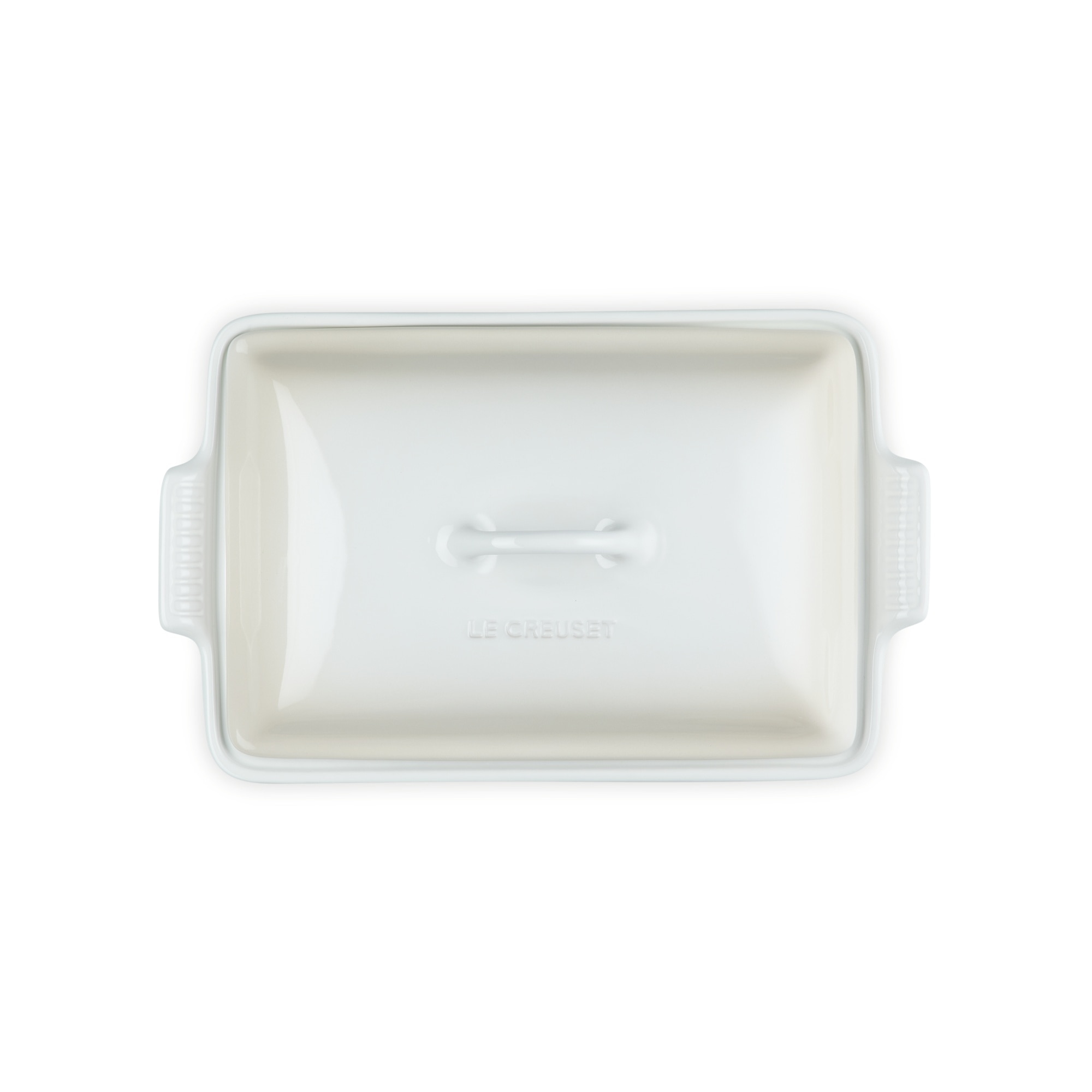 Travessa rectangular com tampa Heritage de cerámica de gres Le Creuset Creme-5
