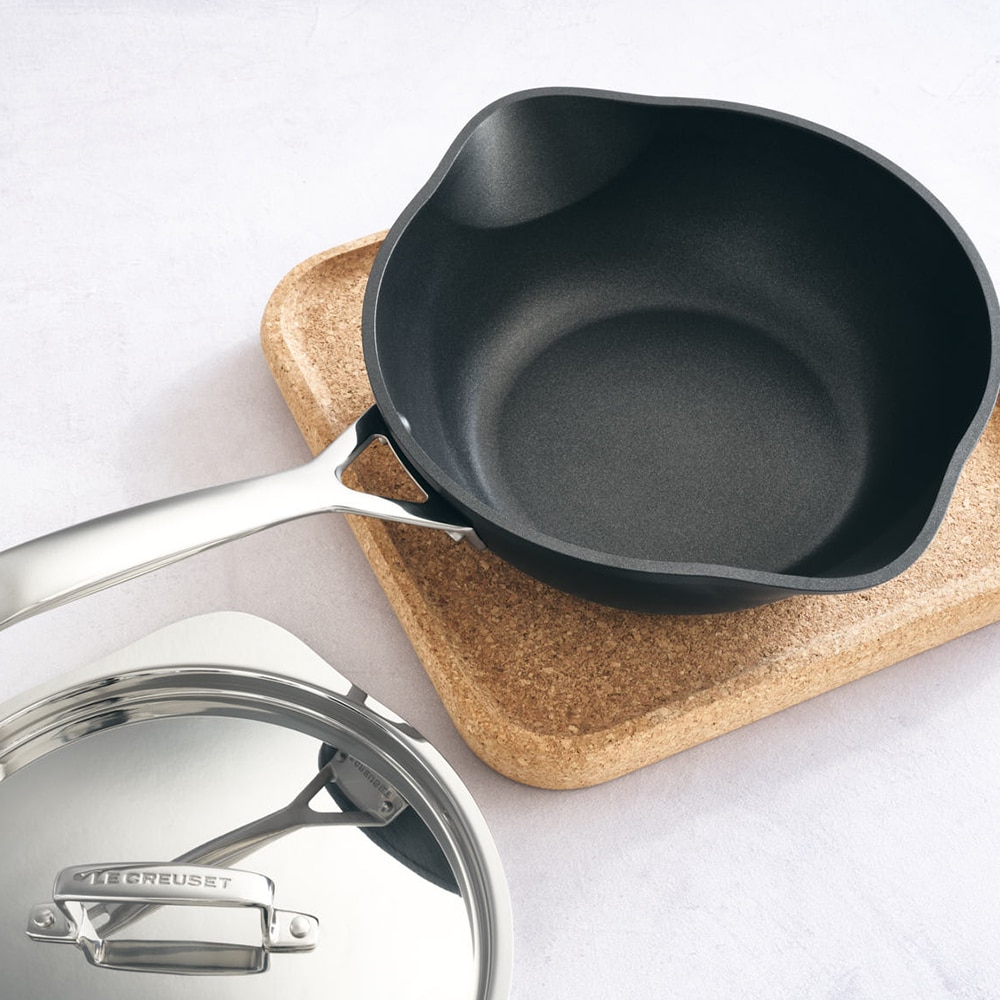 Frigideira do chefe antiaderente com tampa Le Creuset Preto-2