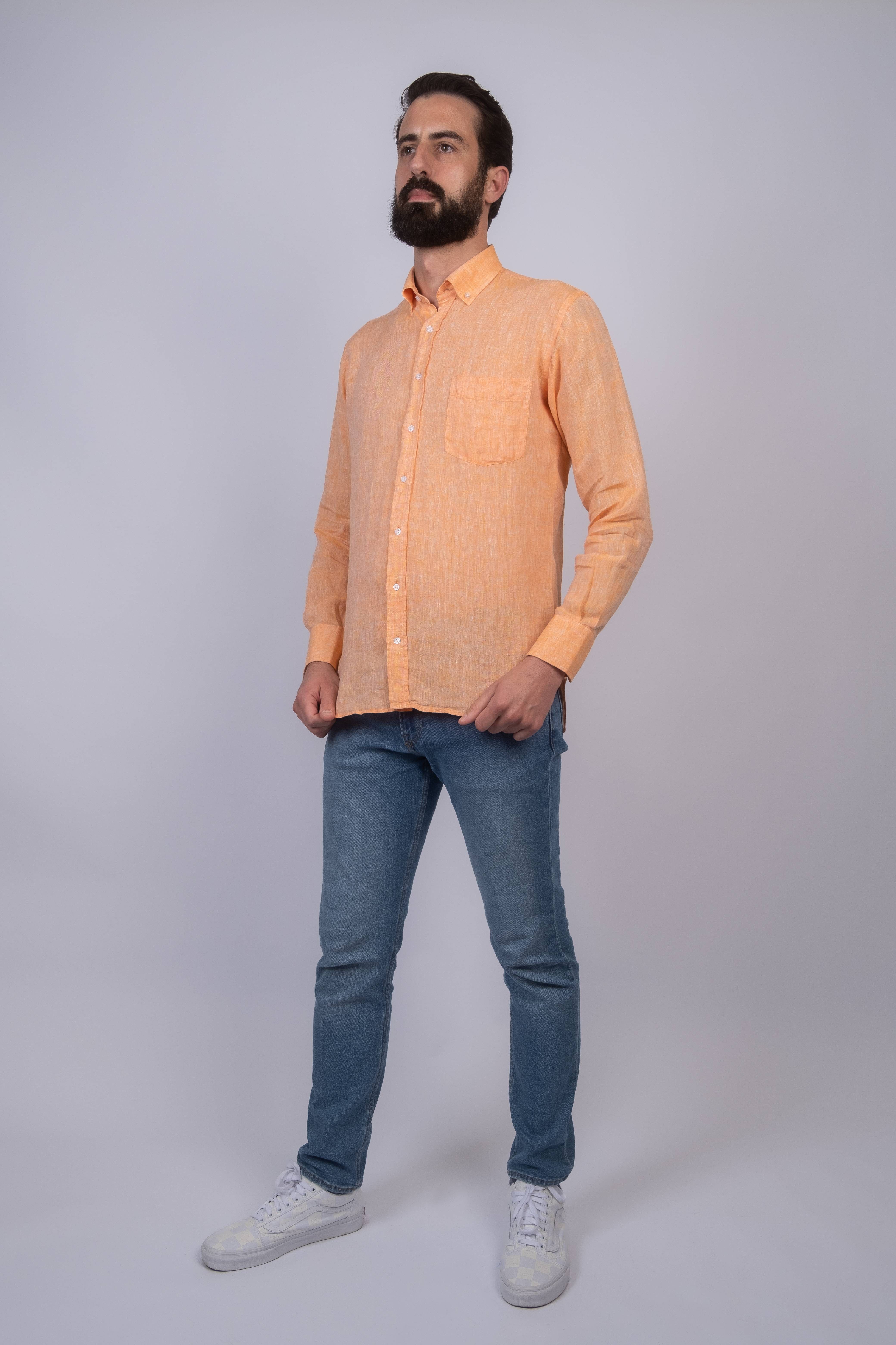Camisa de ajuste regular para homem Laranja-3