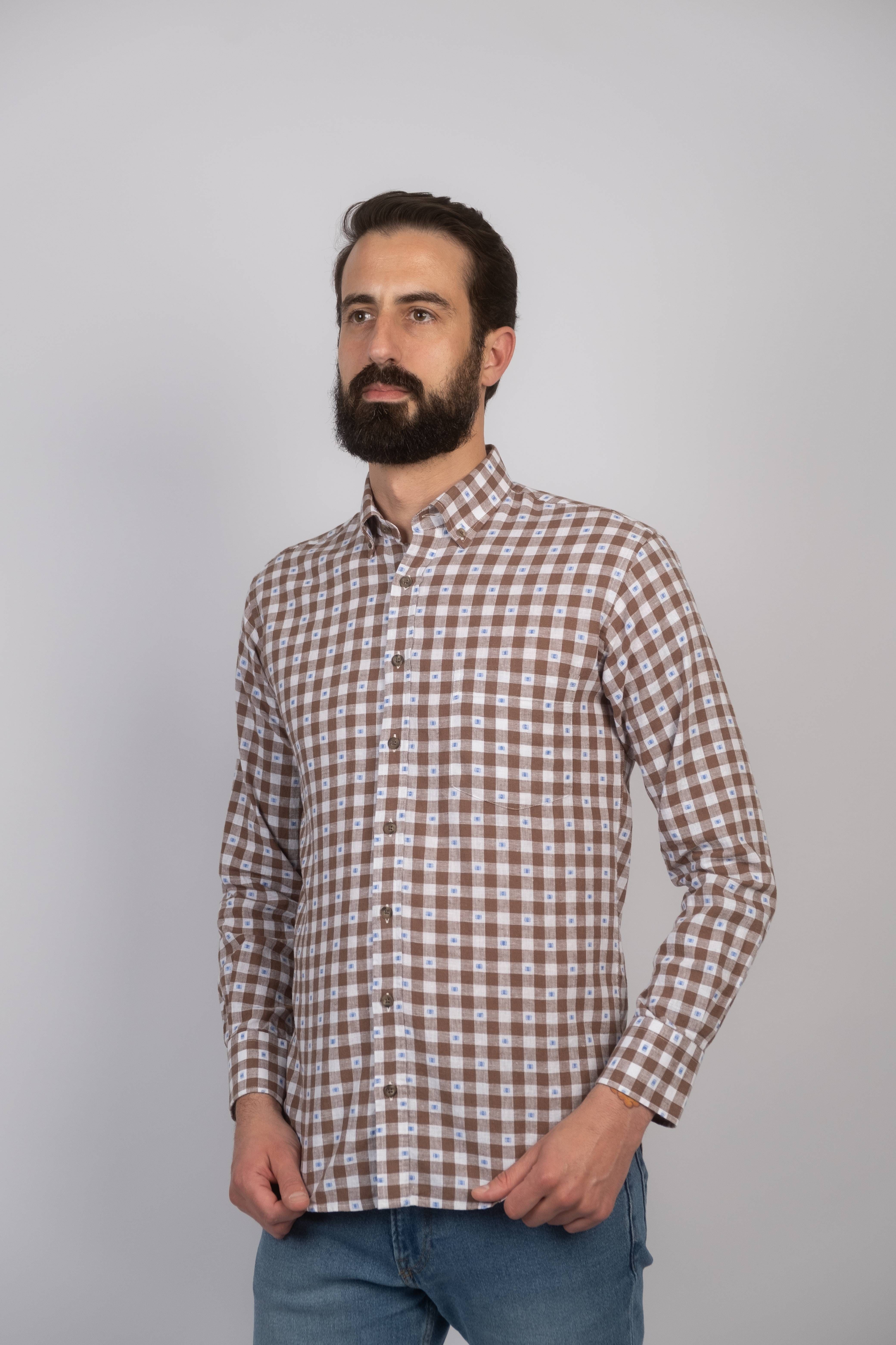 Camisa de ajuste regular para homem Castanho-1