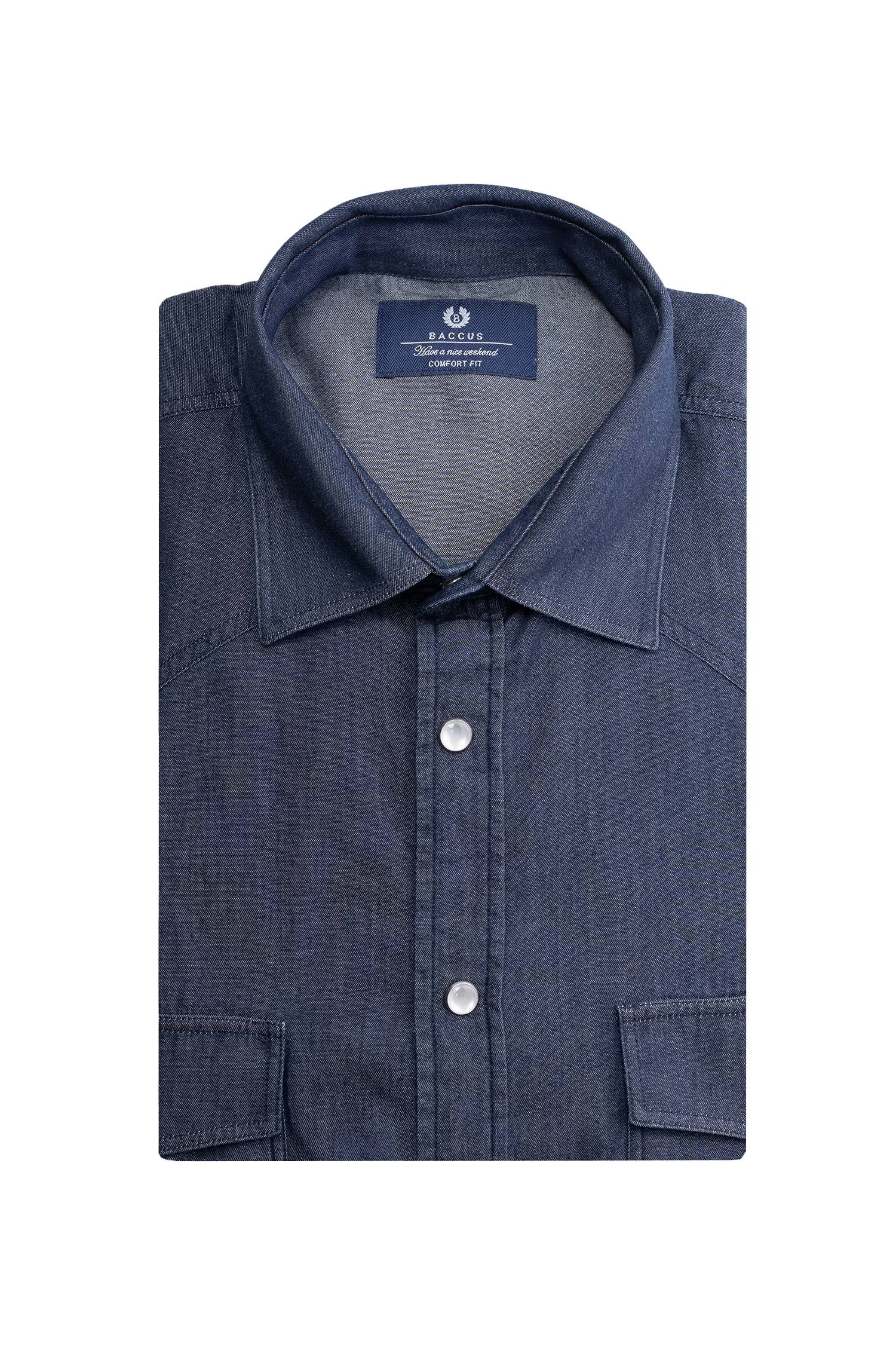 Camisa de ajuste comfort em ganga Azul-1
