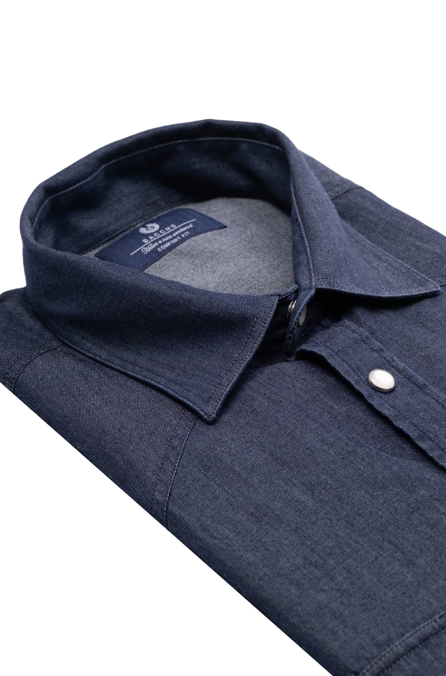 Camisa de ajuste comfort em ganga Azul-3