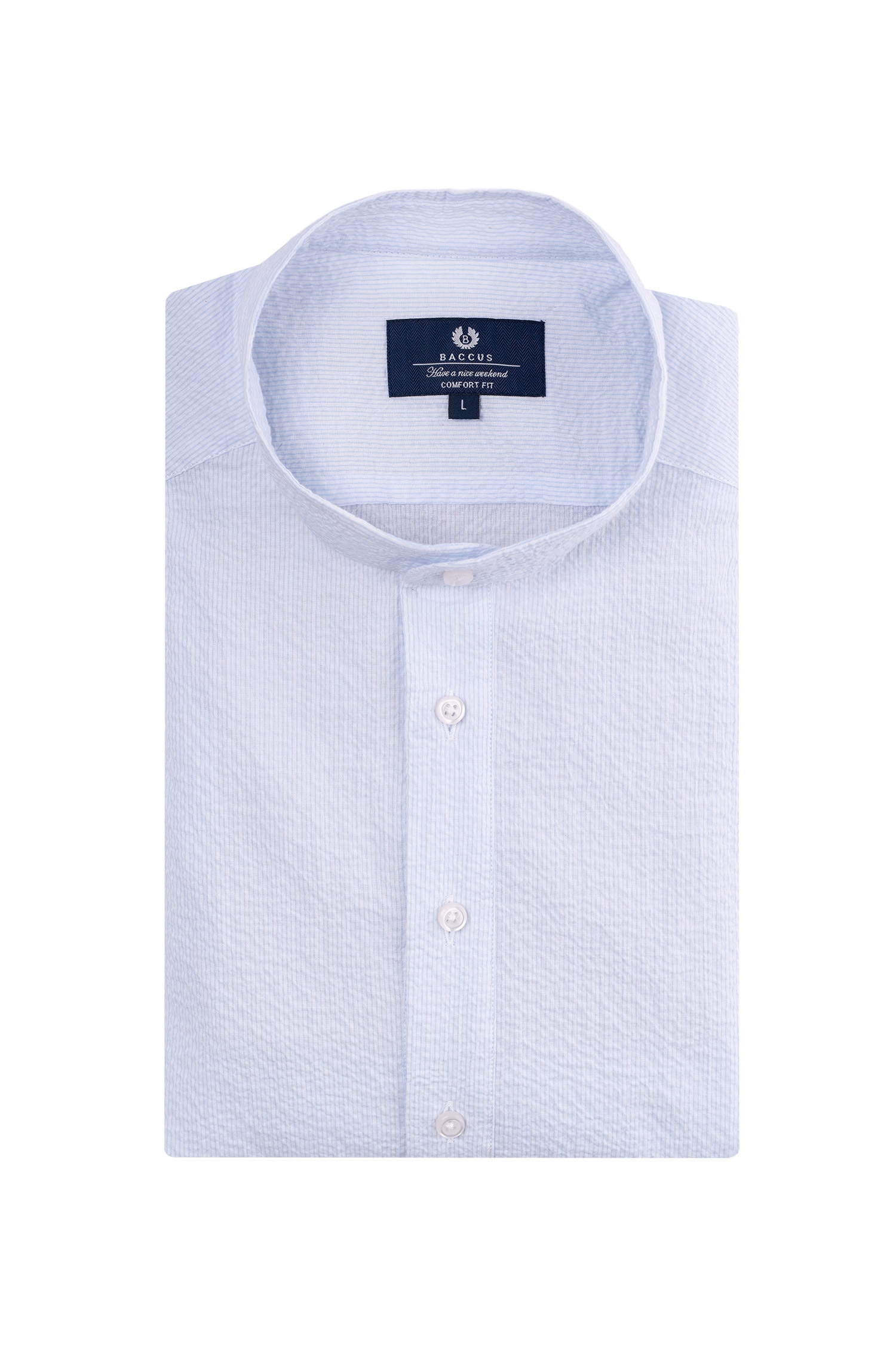 Camisa seersucker com ajuste comfort para homem Azul-1