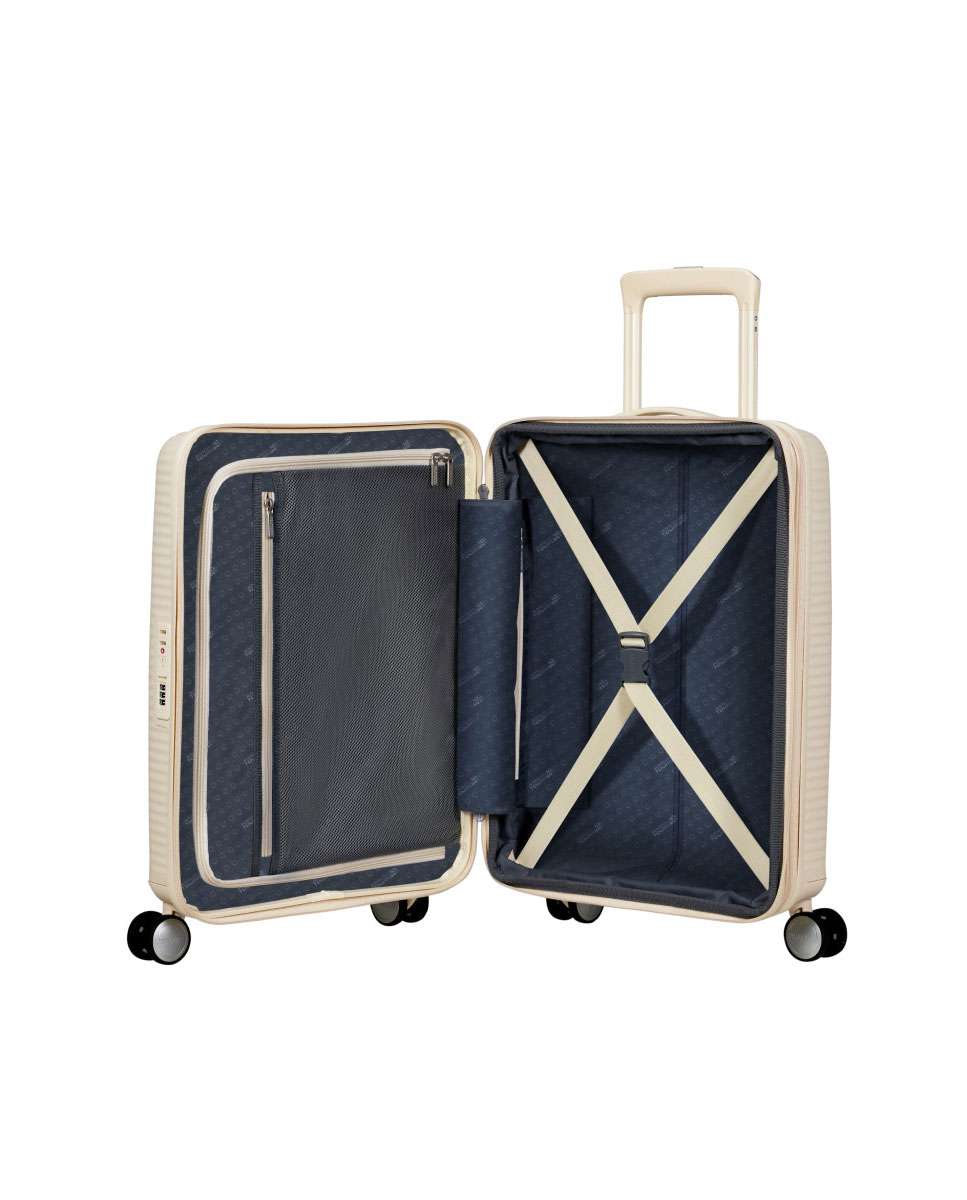 Mala de Cabine Soundbox 55cm 4 Rodas Expansível Areia de Coco 35.5L Bege-2