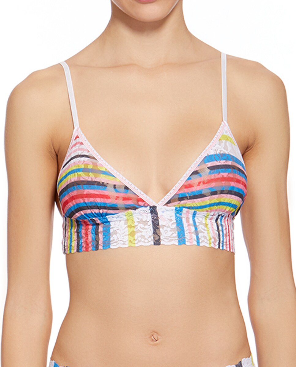 Bralette de Renda Estampada com Alça Fina Multicolor-1