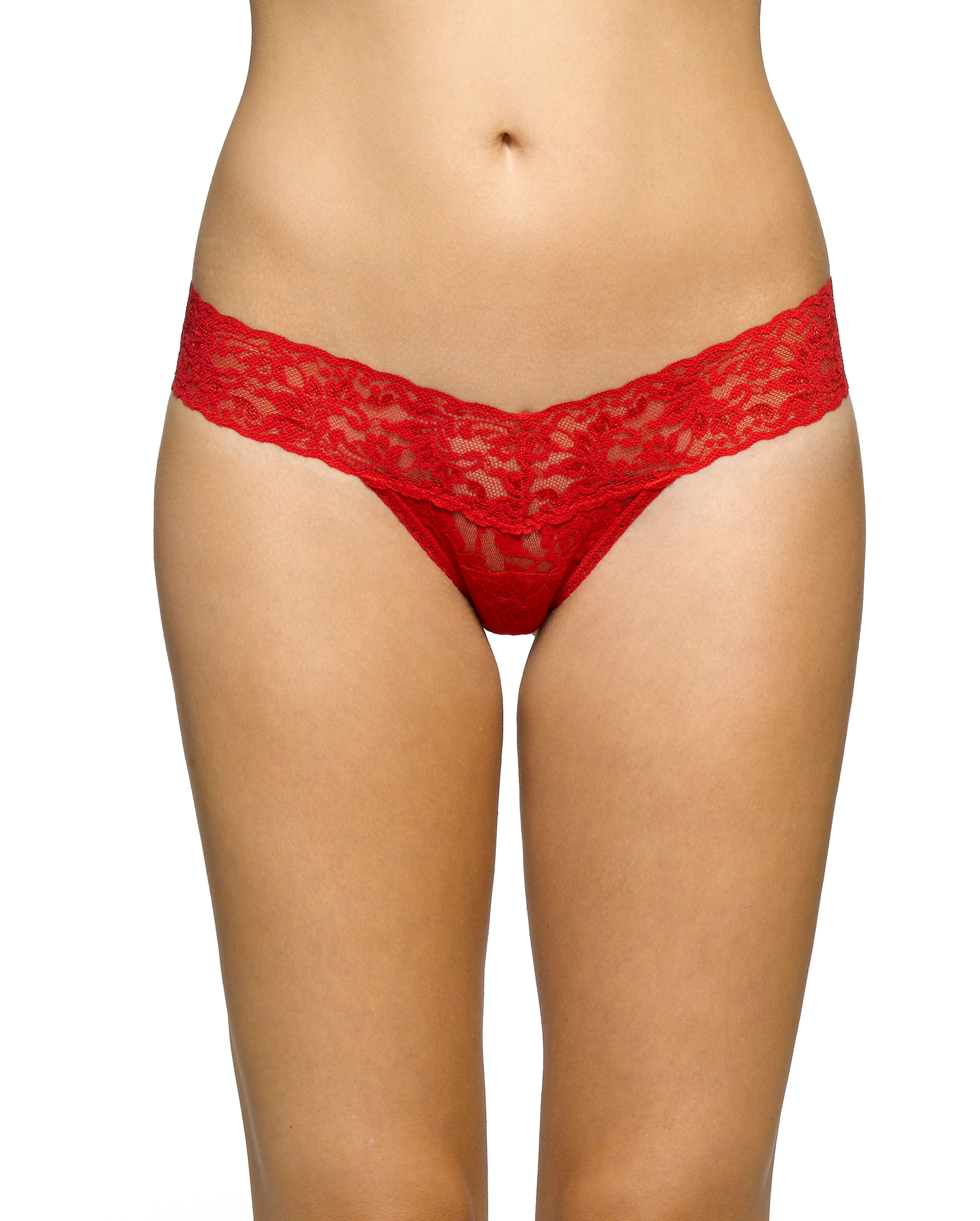 Cueca de Renda de Cintura Baixa em Forma V Vermelho-1