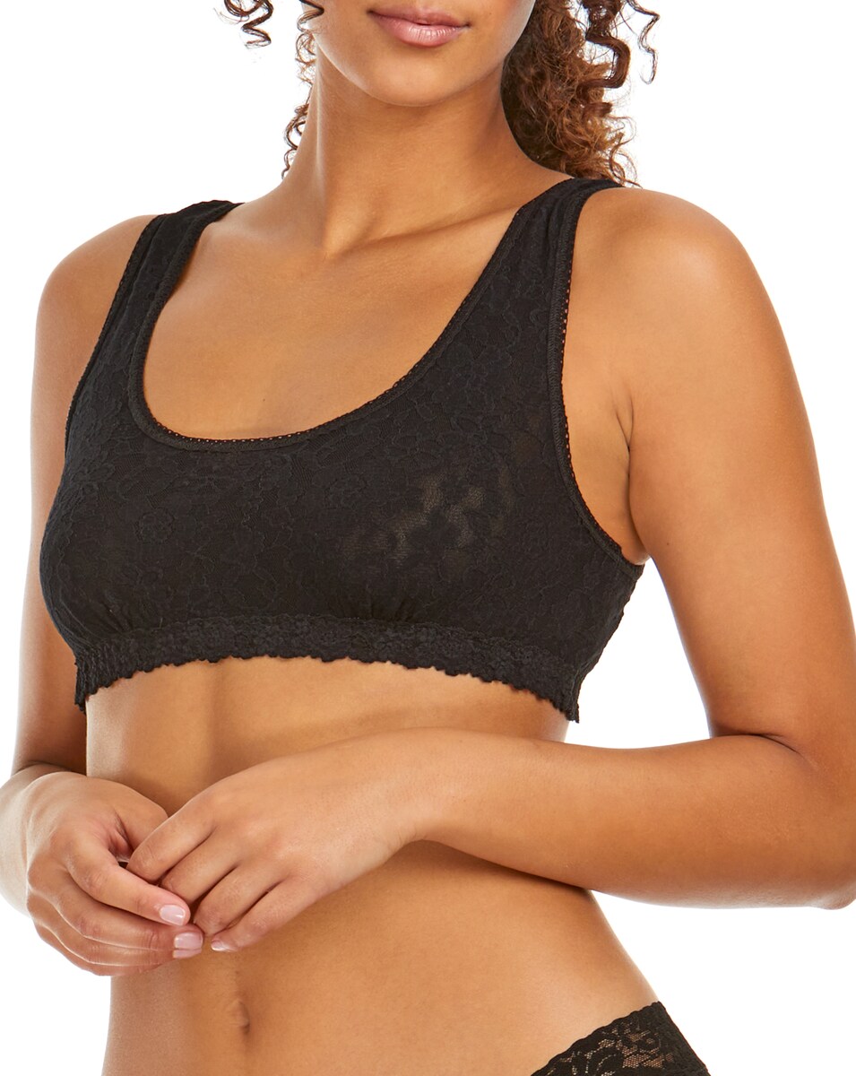 Bralette de Renda com Gola Redonda e Alças Largas Preto-1