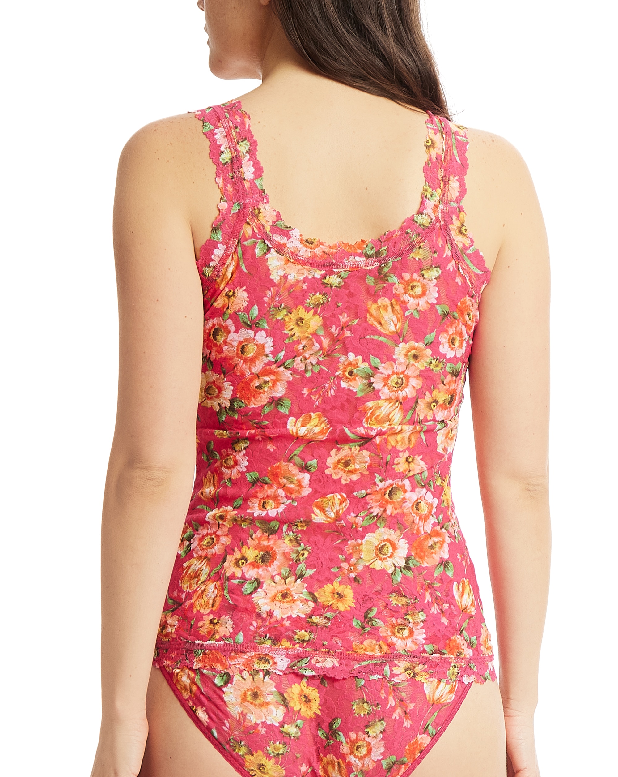 T-shirt Interior Básica de Alça Larga com Renda Estampada Rosa / Verde-2