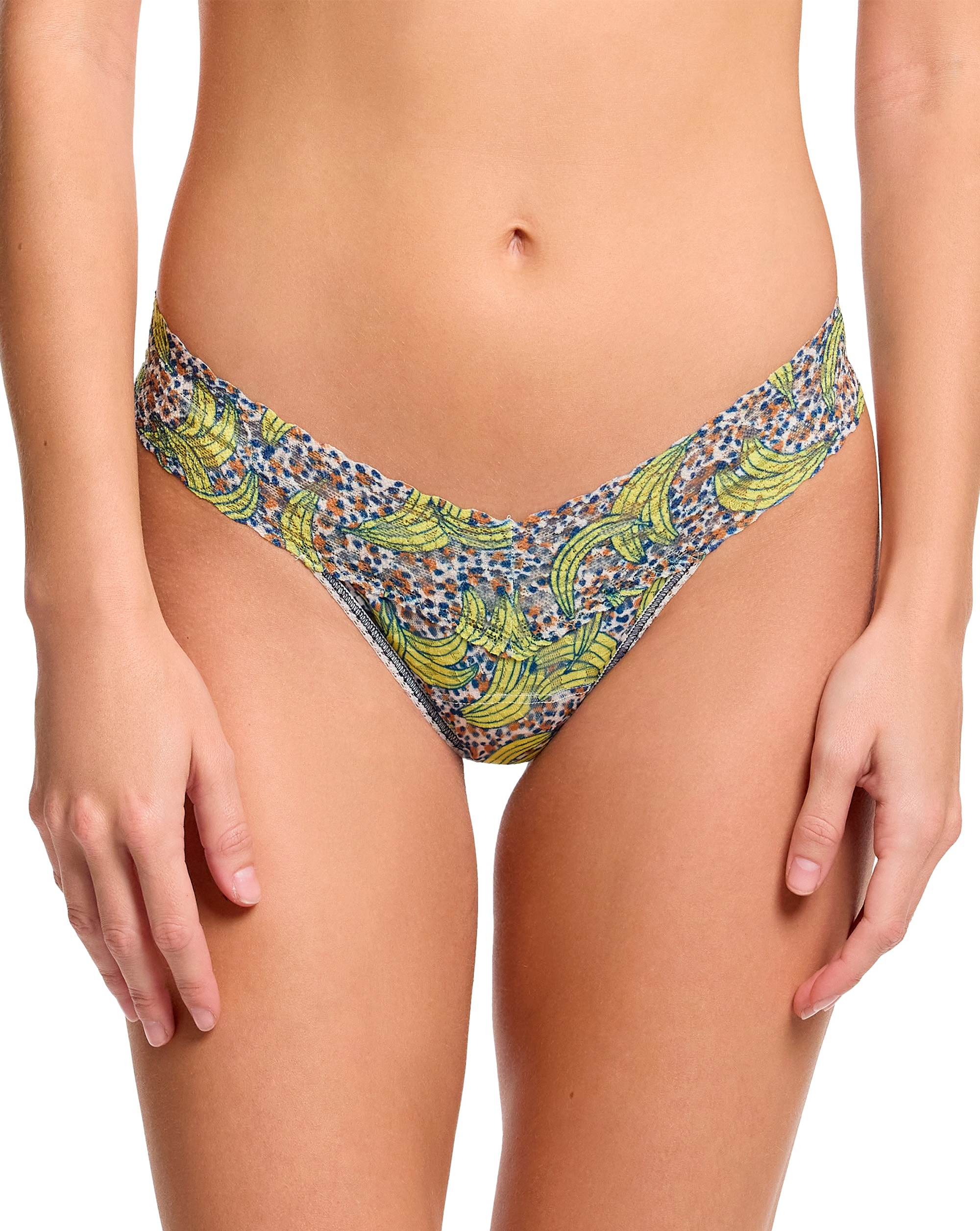 Tanga de Renda Estampada de Cintura Baixa em Forma V Multicolor-1