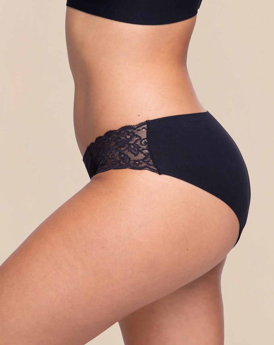 Cueca Menstrual com Renda Absorção Medium Preto-3