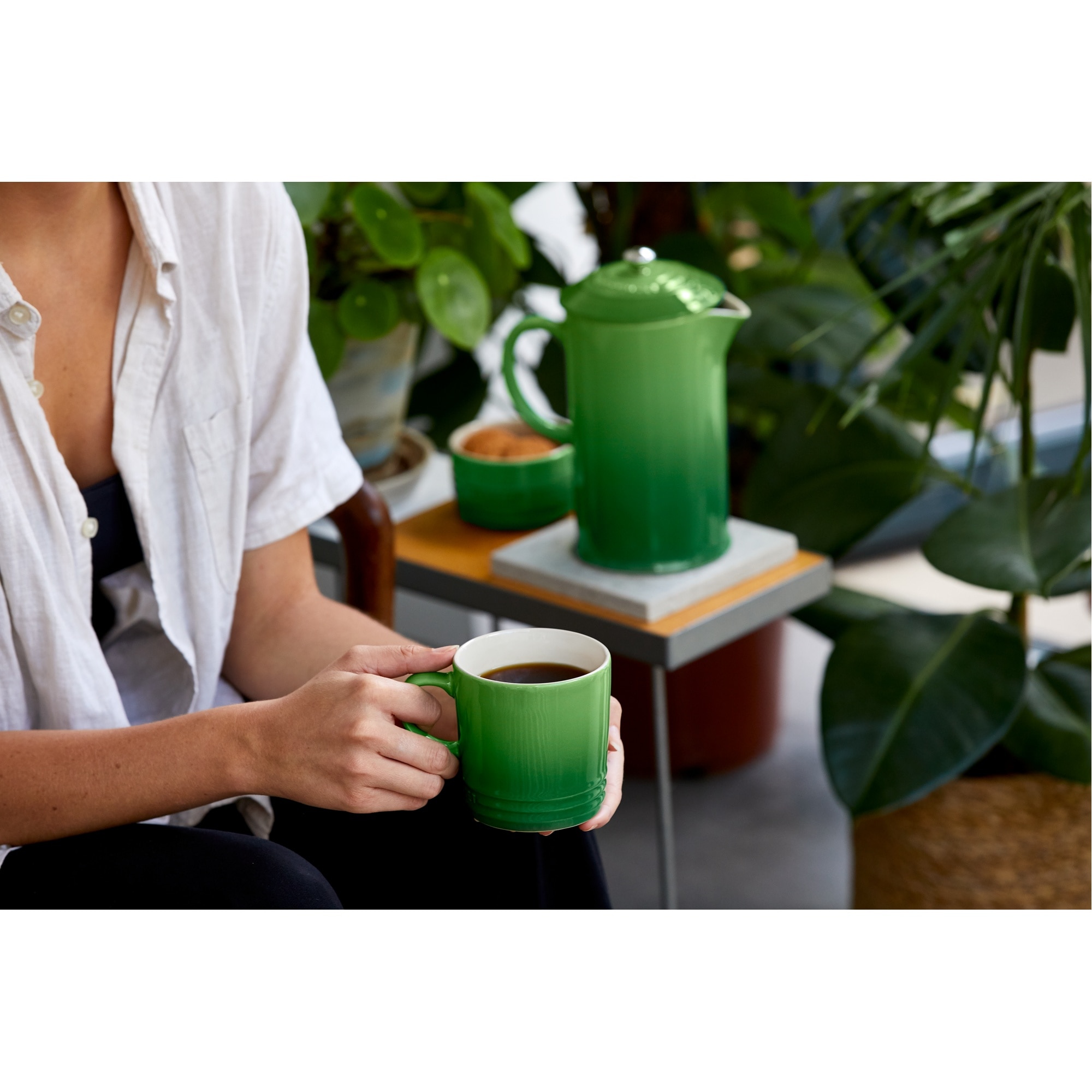 Cafeteira de prensa de cerâmica de grés Le Creuset Verde-5