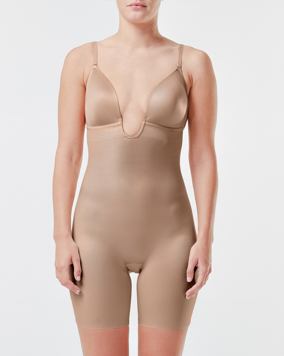 Body com Costas Baixas e Decote Profundo a Meia Perna Suit Your Fancy Spanxshape™ Bege-1