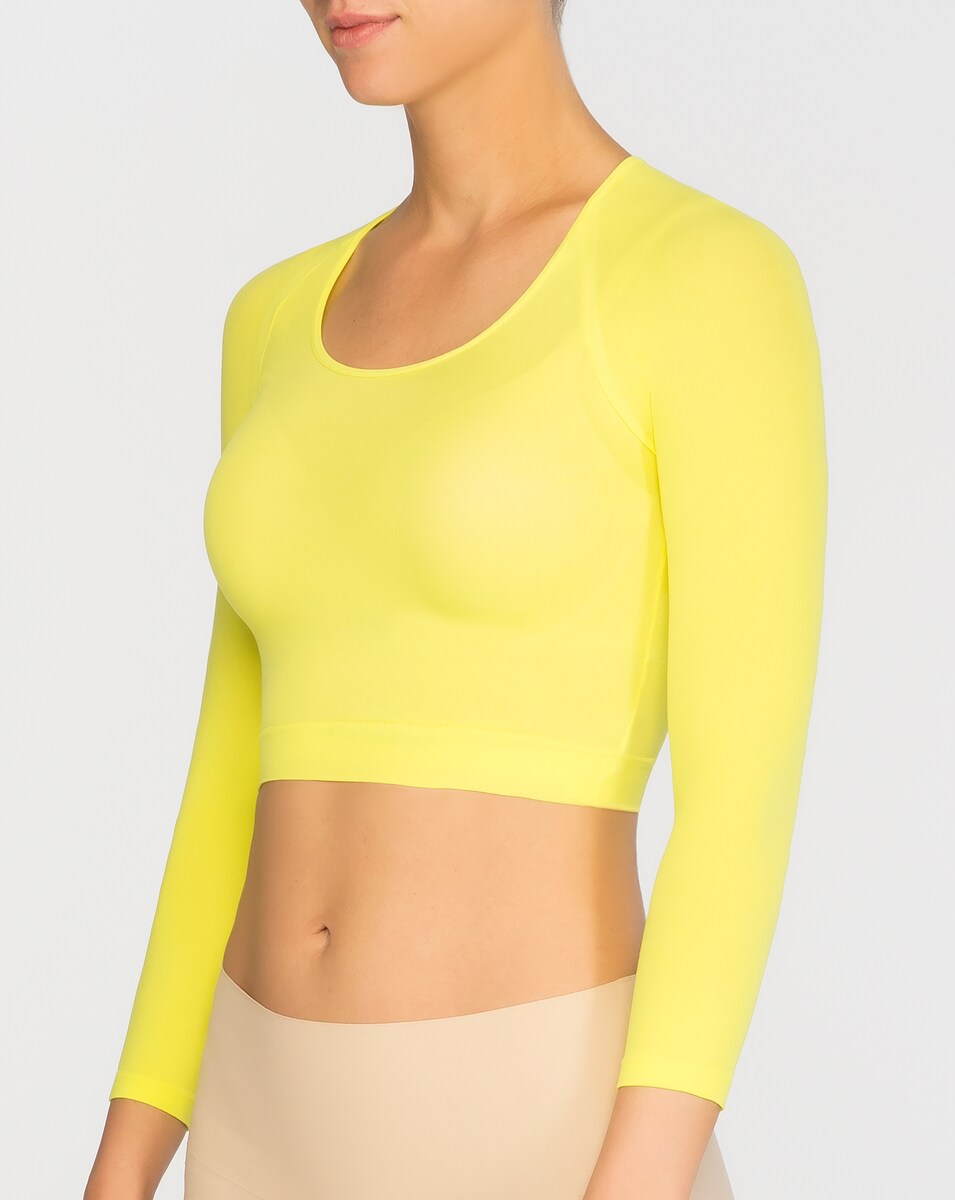 T-shirt Interior Básica Curta de Malha Semitransparente Amarelo-3