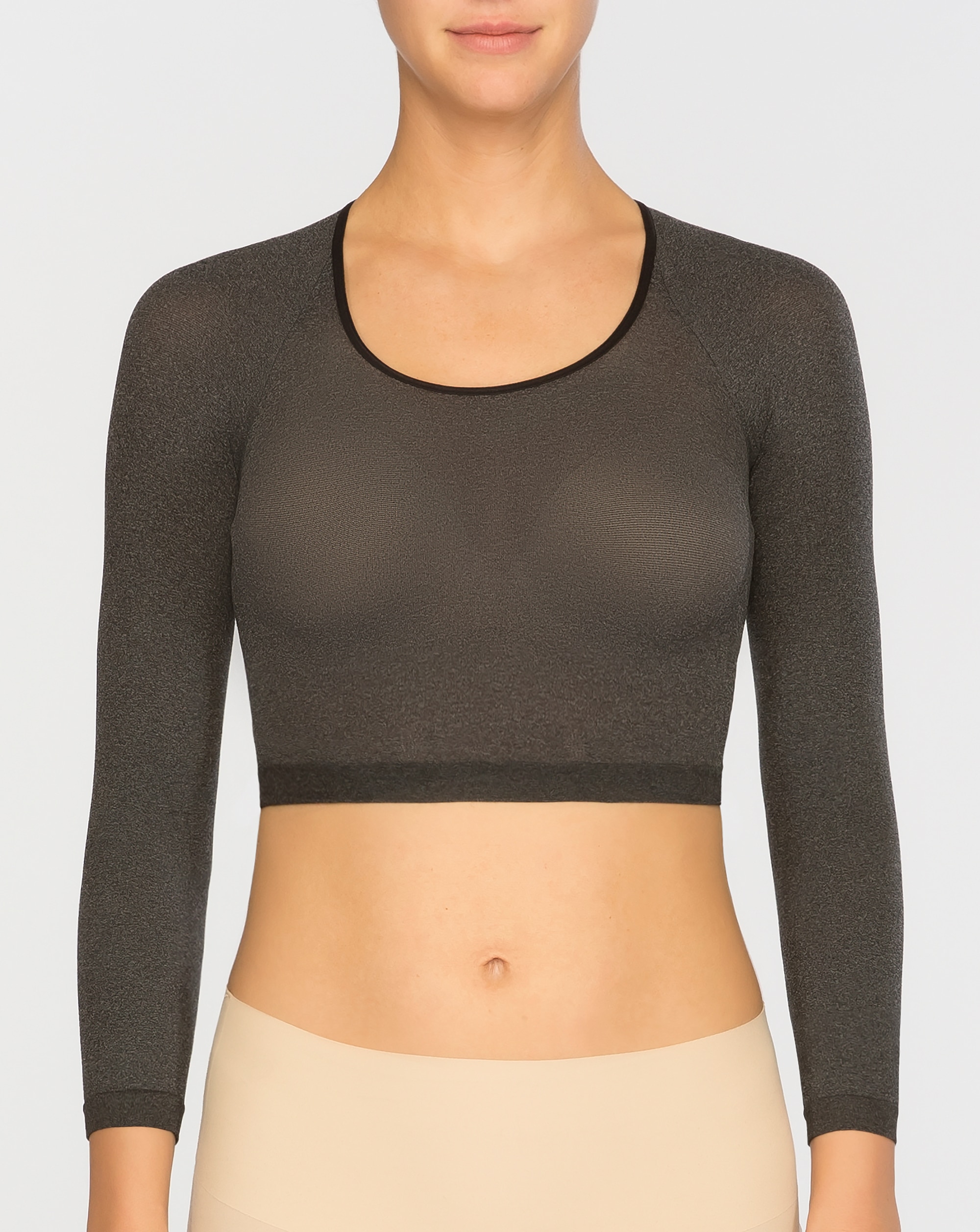 T-shirt Interior Básica Curta de Malha Semitransparente Cinzento-escuro-1