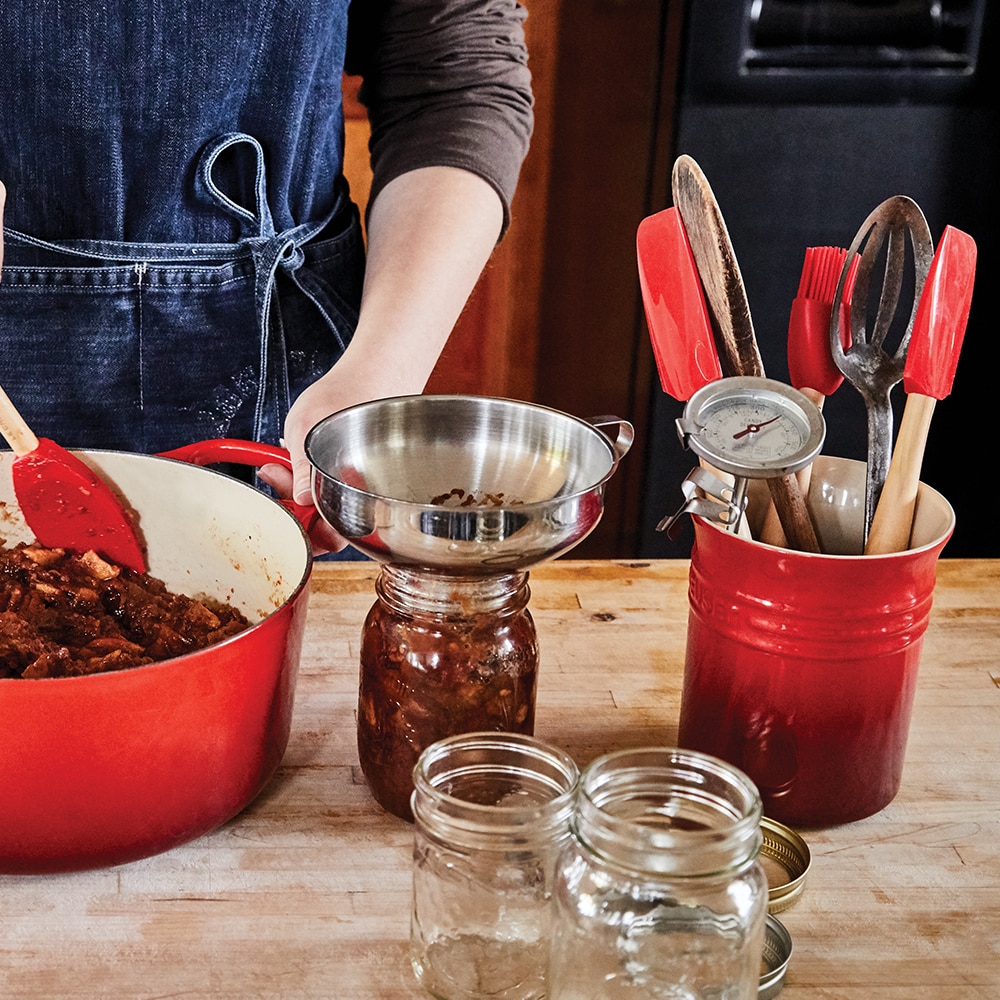 Set 4 espátulas craft + pote de cerâmica de grés Le Creuset Cereja-3