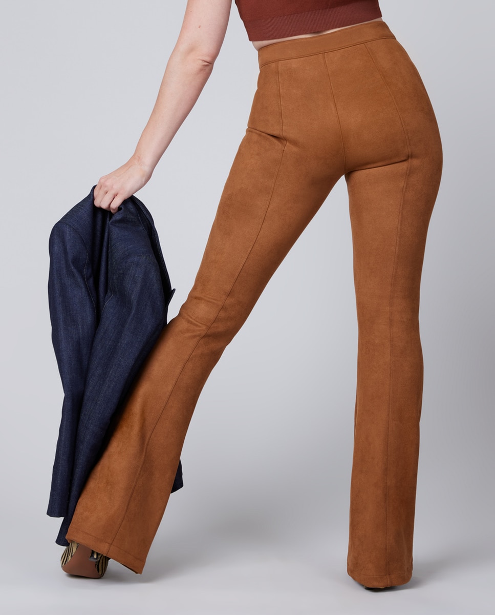 Leggings Moldeadoras com Boca de Sino Efeito Camurça Spanxshape™ Bege-2