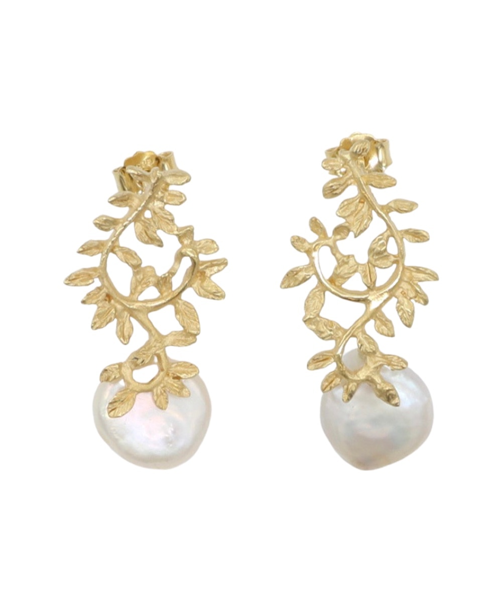 Brincos em Prata Dourada com Pérolas Branco-2