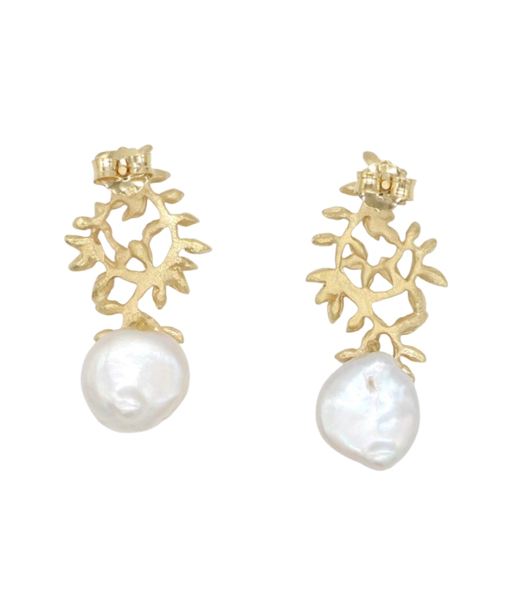 Brincos em Prata Dourada com Pérolas Branco-4
