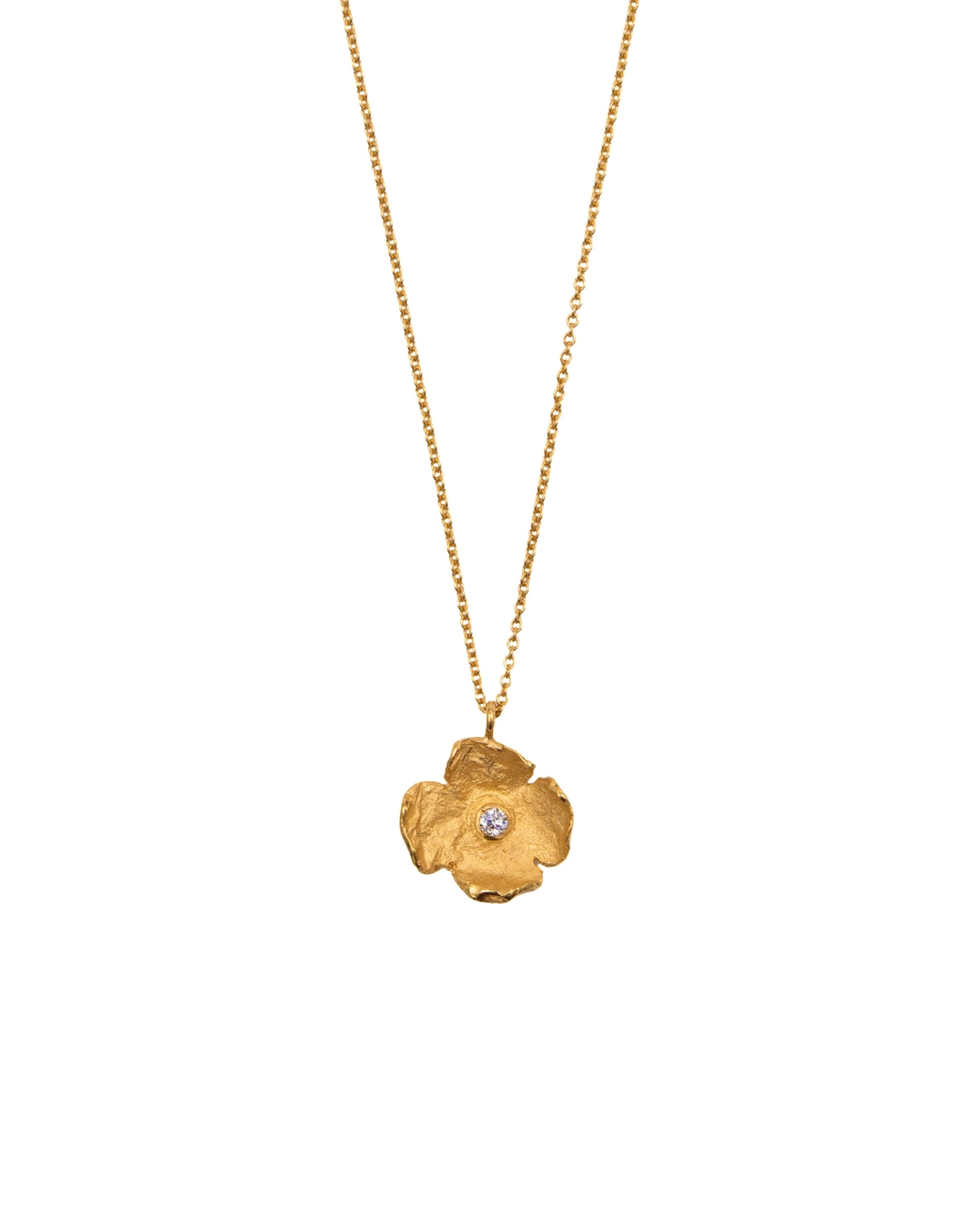 Colar em Prata Dourada com Flor e Zircão Branco-1