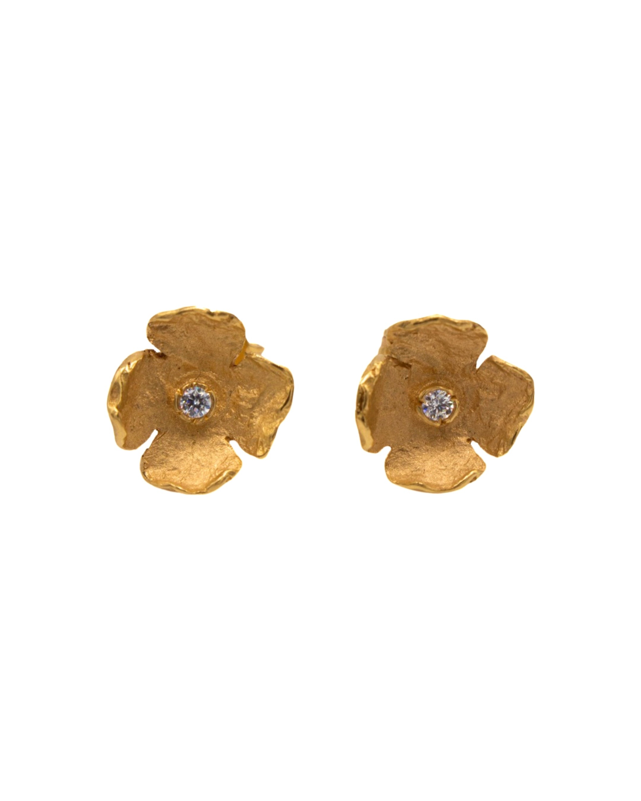 Brincos em Prata Dourada com Flor Branco-1