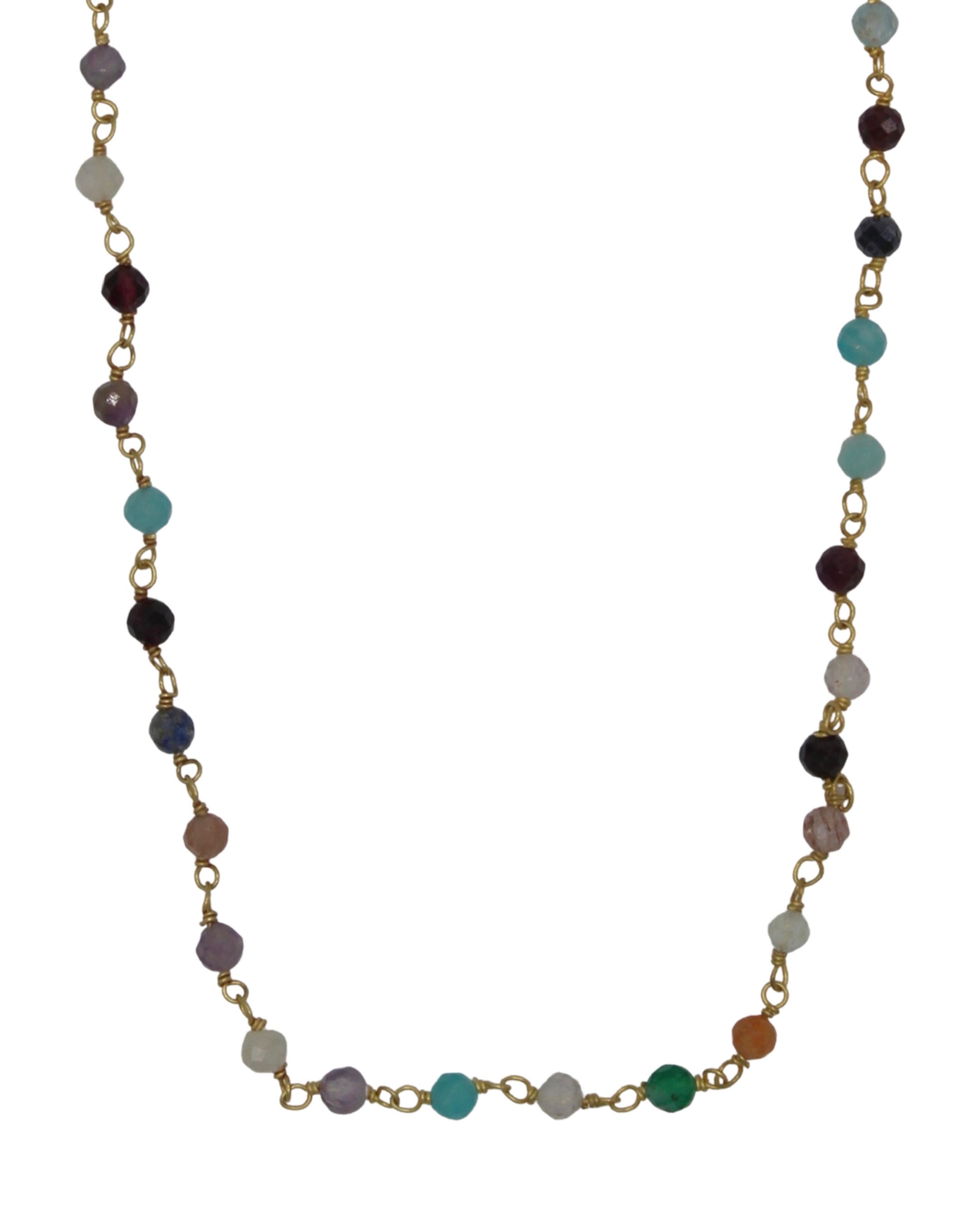 Colar em Prata Dourada Enfiado a Terço com Pedras Multicolor Multicolor-2