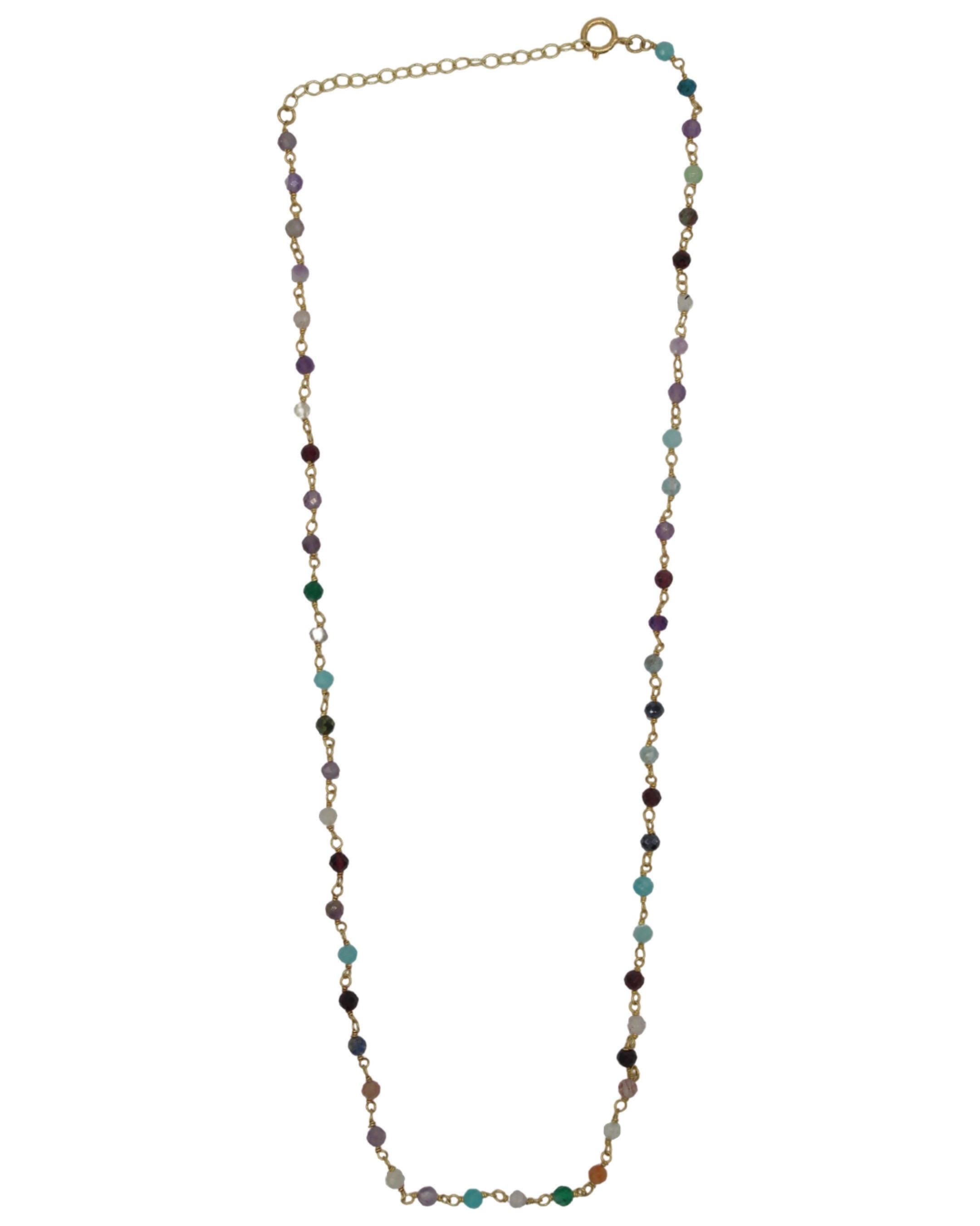 Colar em Prata Dourada Enfiado a Terço com Pedras Multicolor Multicolor-3