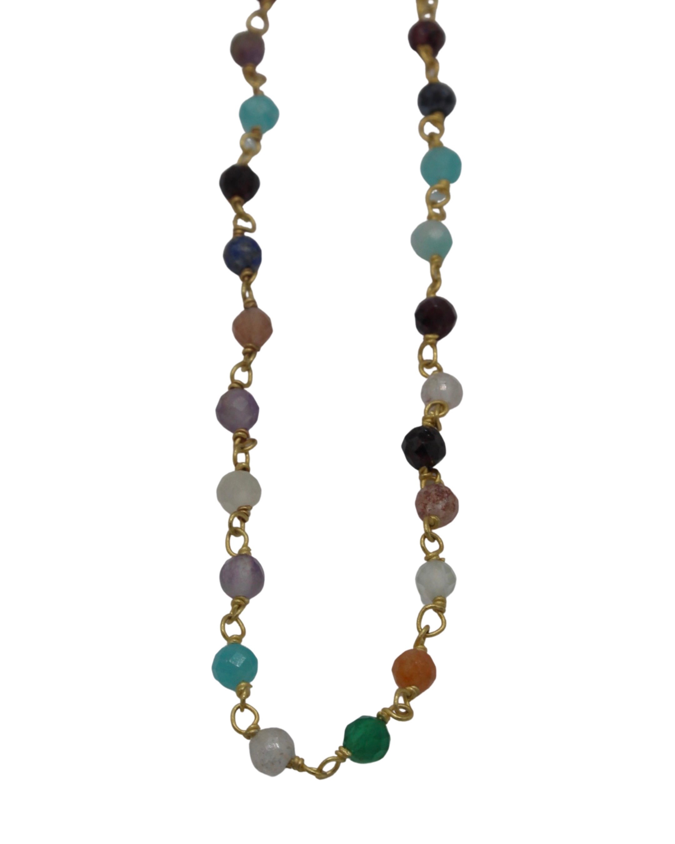 Colar em Prata Dourada Enfiado a Terço com Pedras Multicolor Multicolor-4