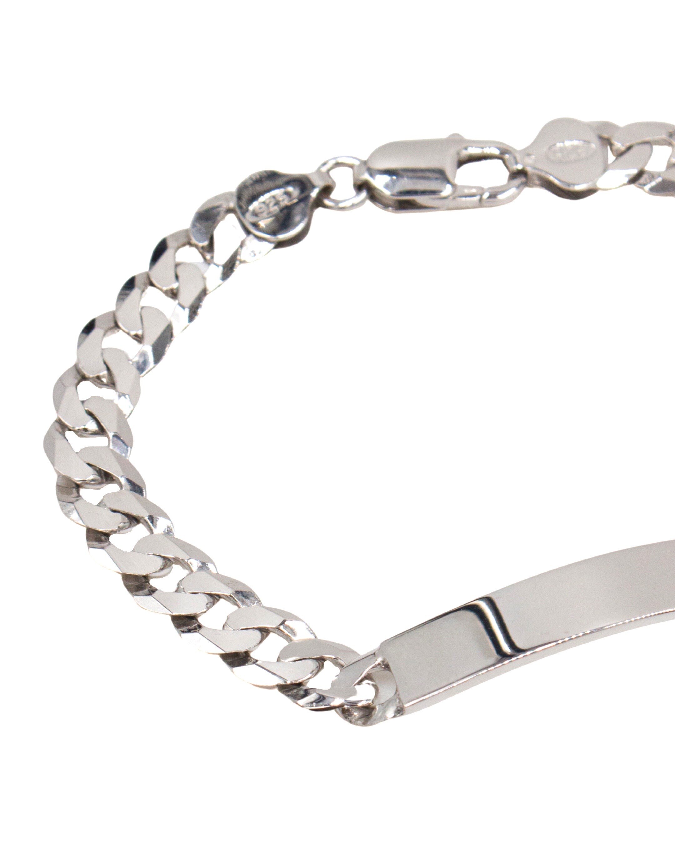 Pulseira em Prata em Malha Barbela com Chapa Prateado-3
