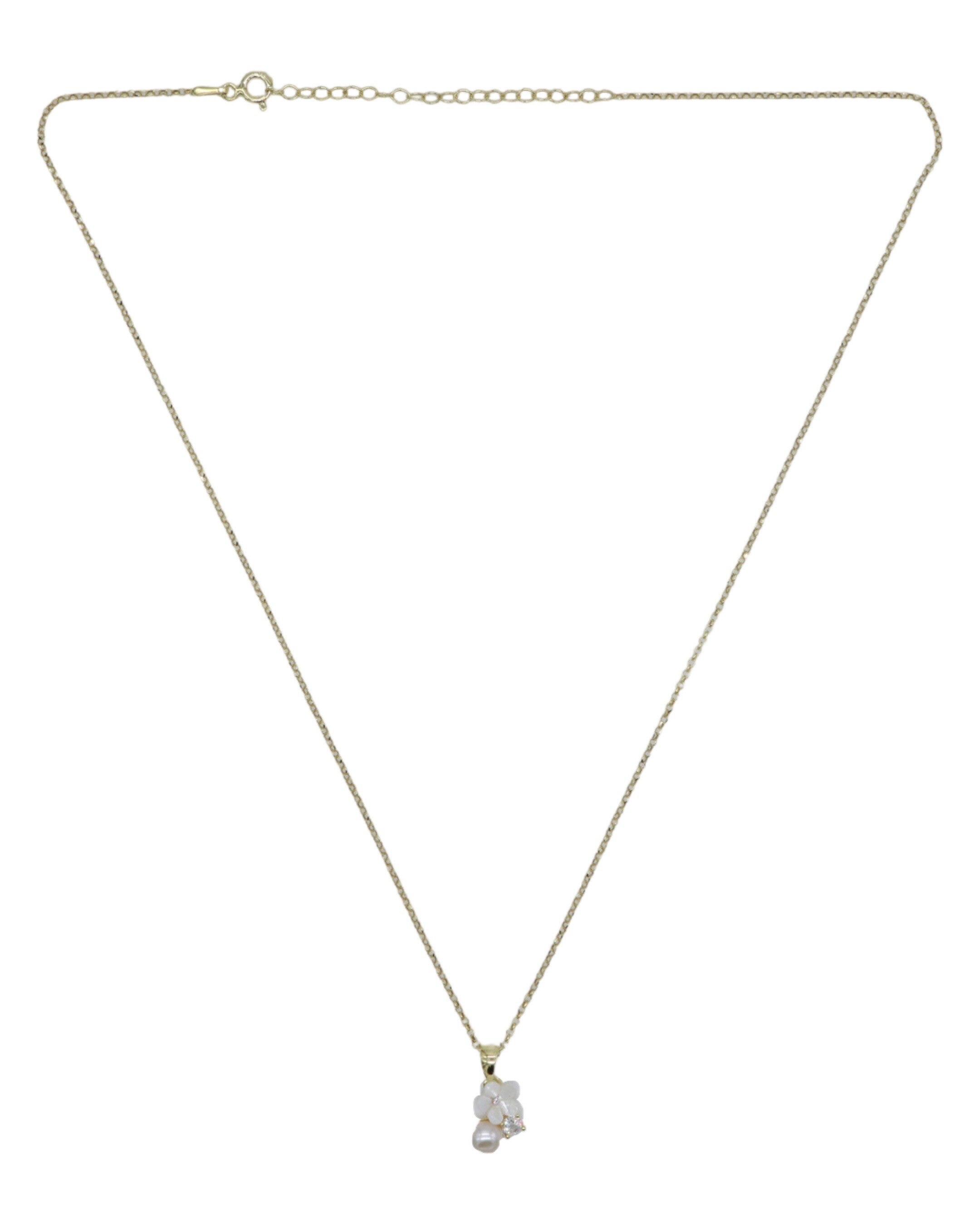 Colar de Prata Dourada com Flor com Pérola Branco-2