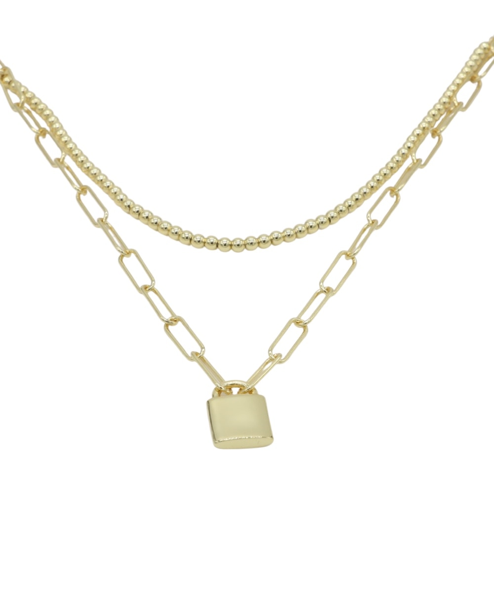 Colar em Prata Dourada Duplo com Aloquete Dourado-1