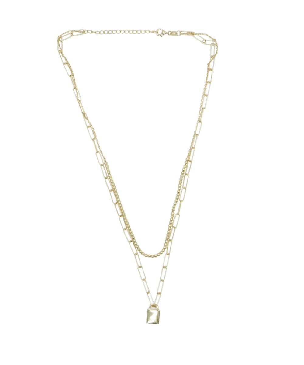 Colar em Prata Dourada Duplo com Aloquete Dourado-2