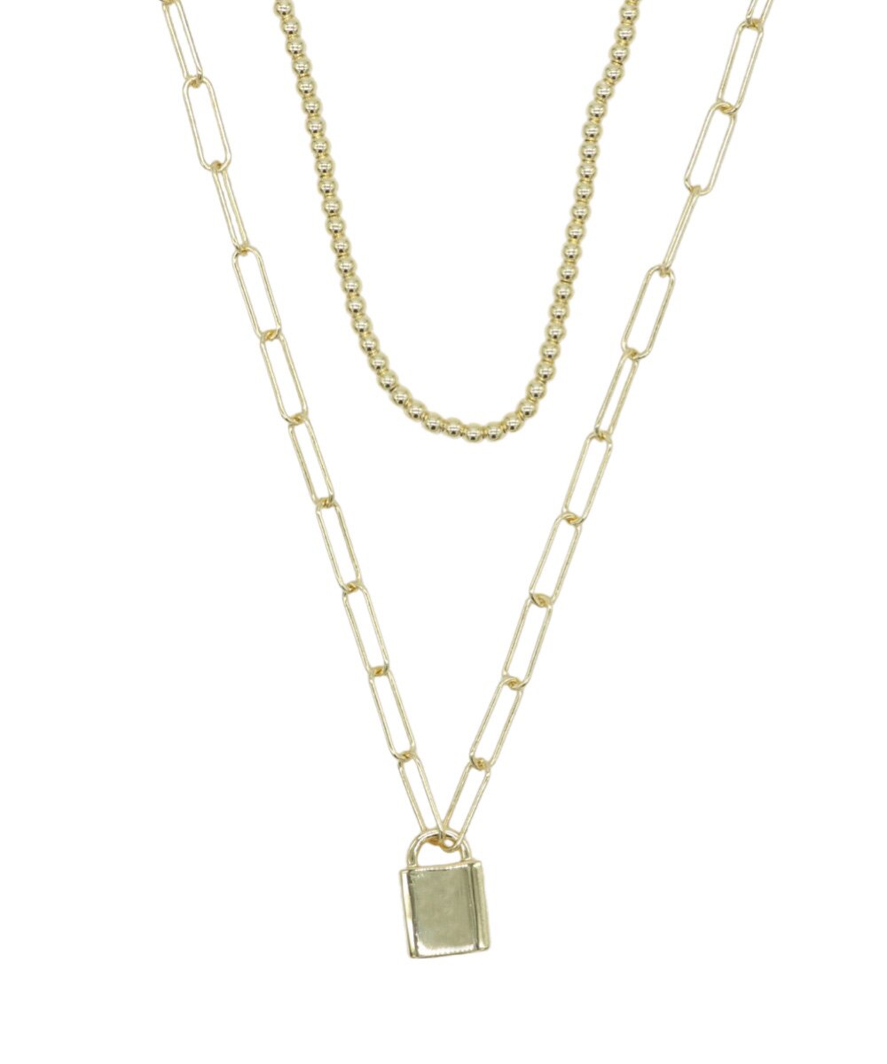 Colar em Prata Dourada Duplo com Aloquete Dourado-3