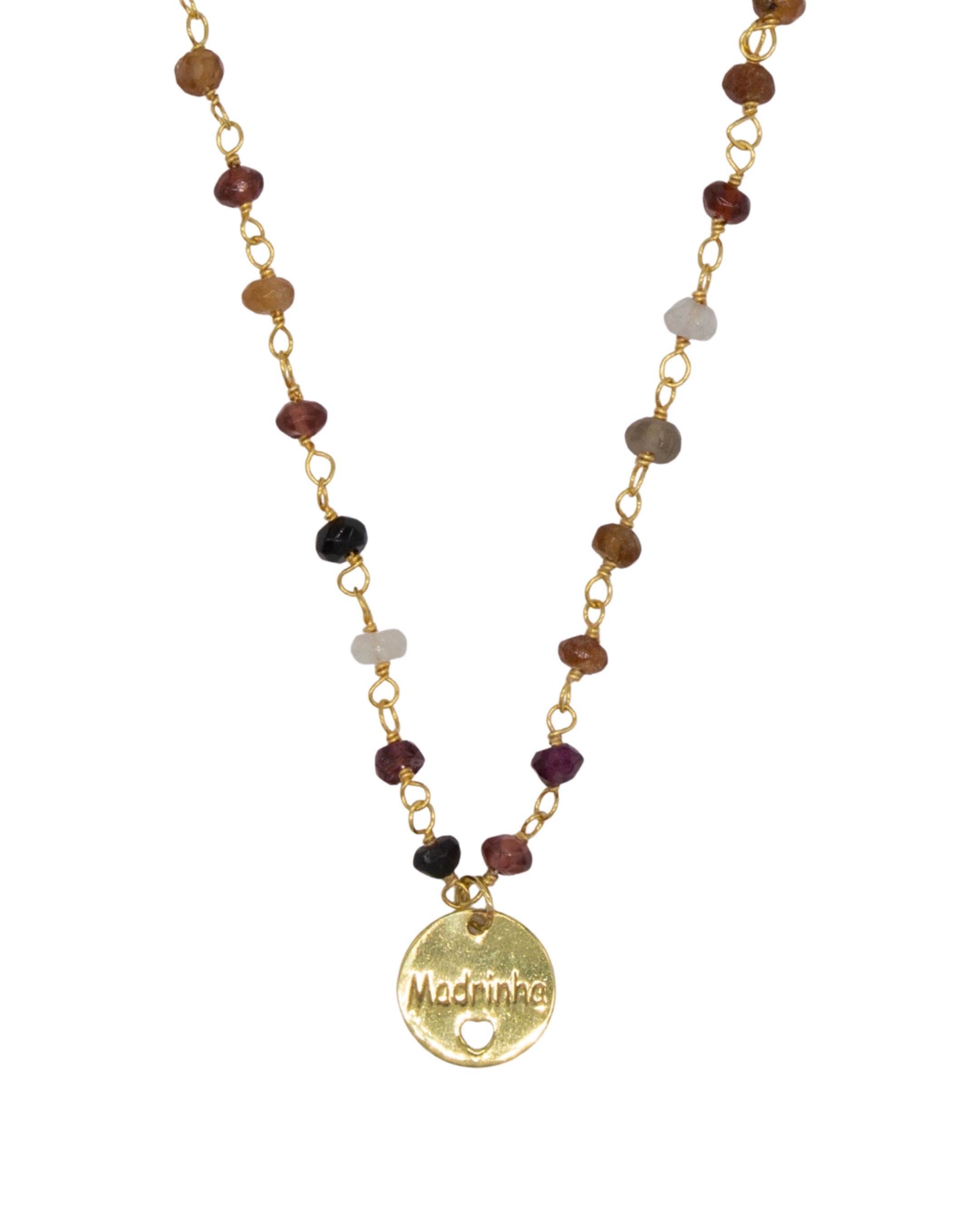 Colar em Prata Enfiado a Terço com Pedras Multicolor "Madrinha Dourado-1