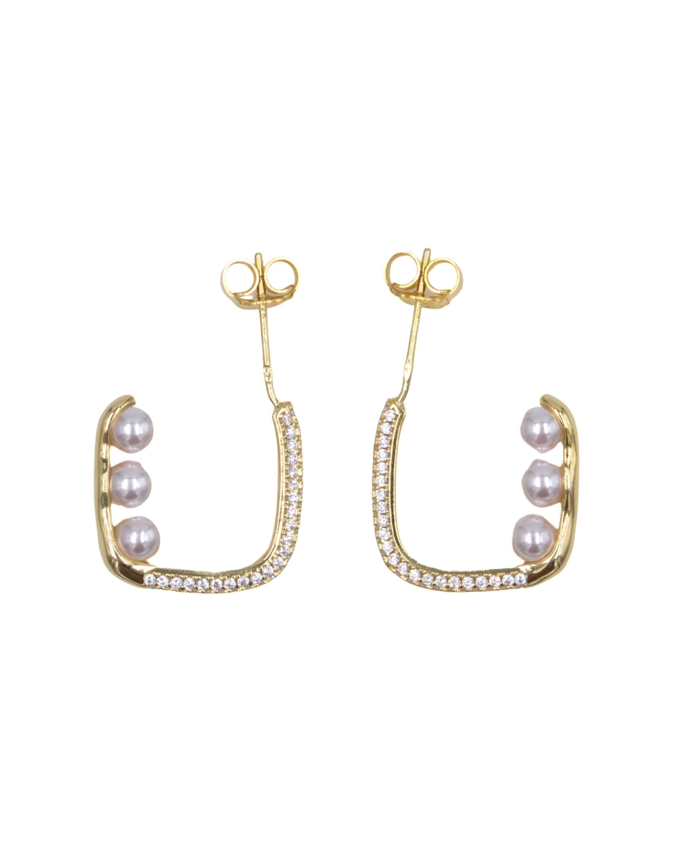 Brincos em Prata Dourada Modelo Argola com Pérolas Branco-1