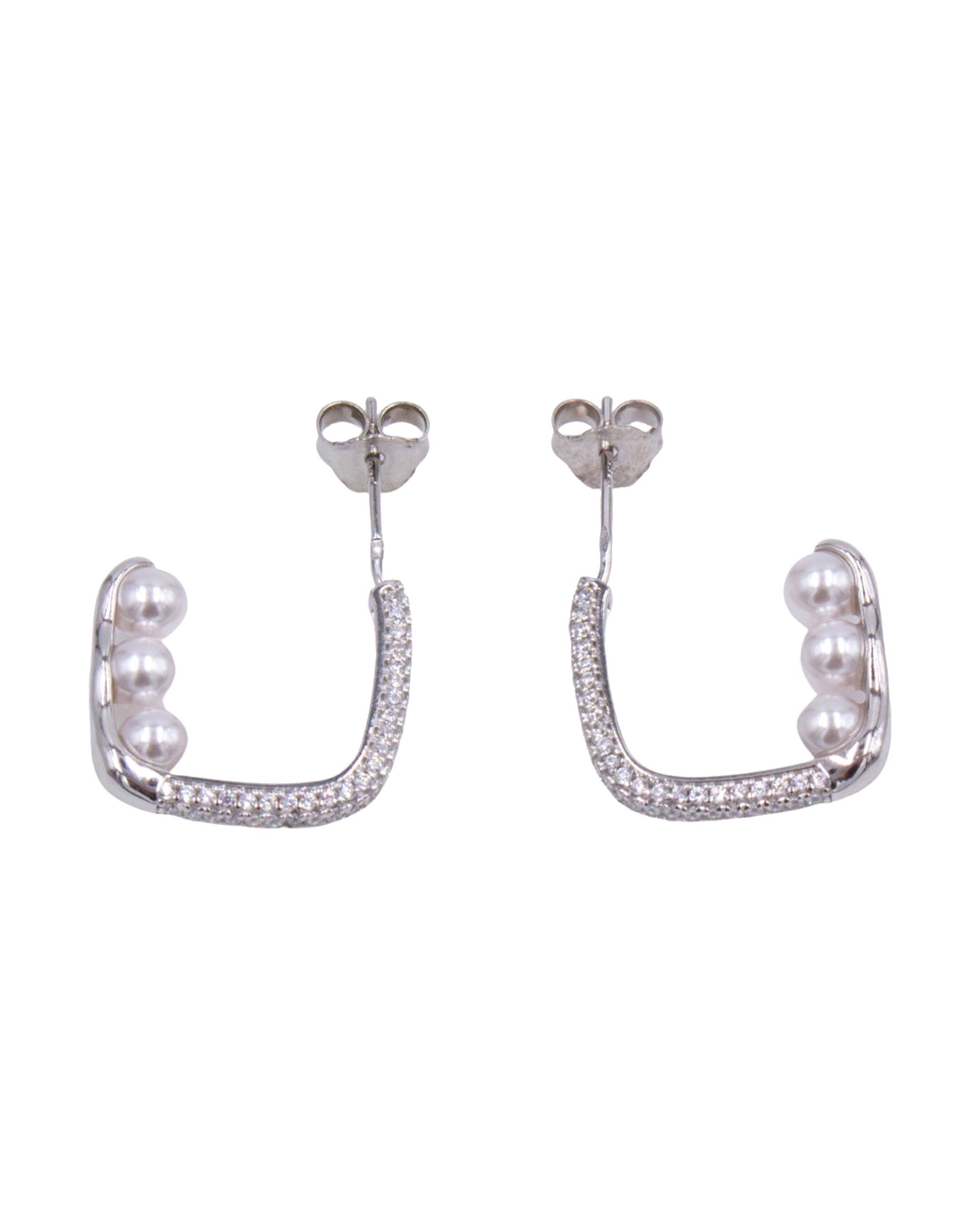 Brincos em Prata Modelo Argola com Pérolas Branco-2