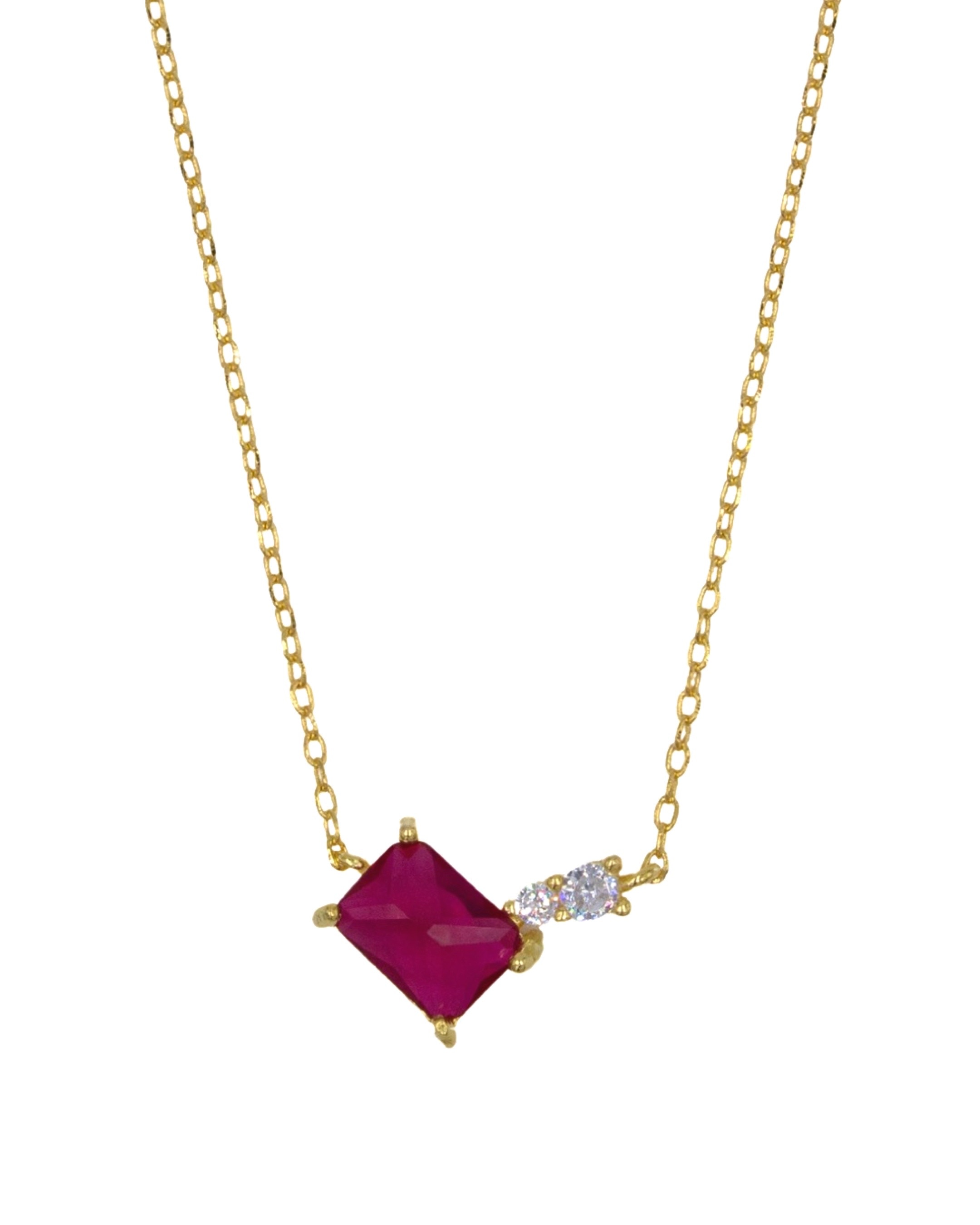Colar em Prata Dourada com Pedra Vermelha Vermelho-1