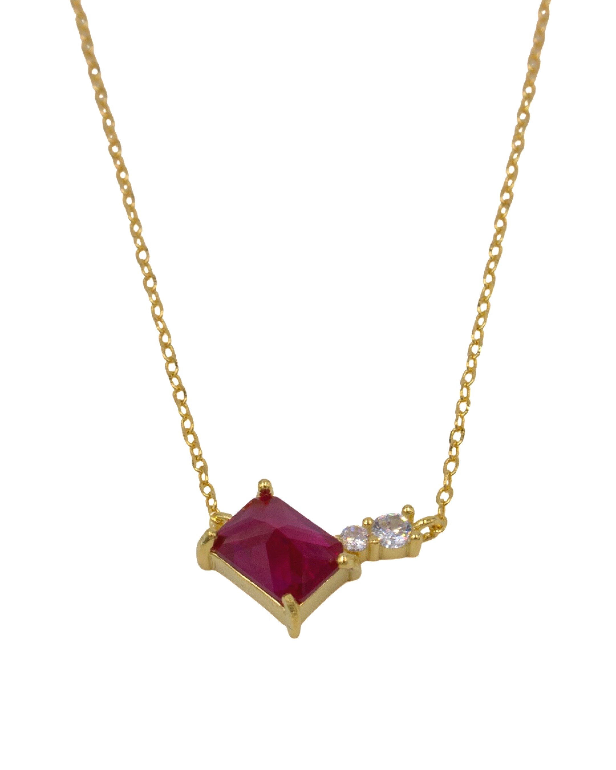 Colar em Prata Dourada com Pedra Vermelha Vermelho-2