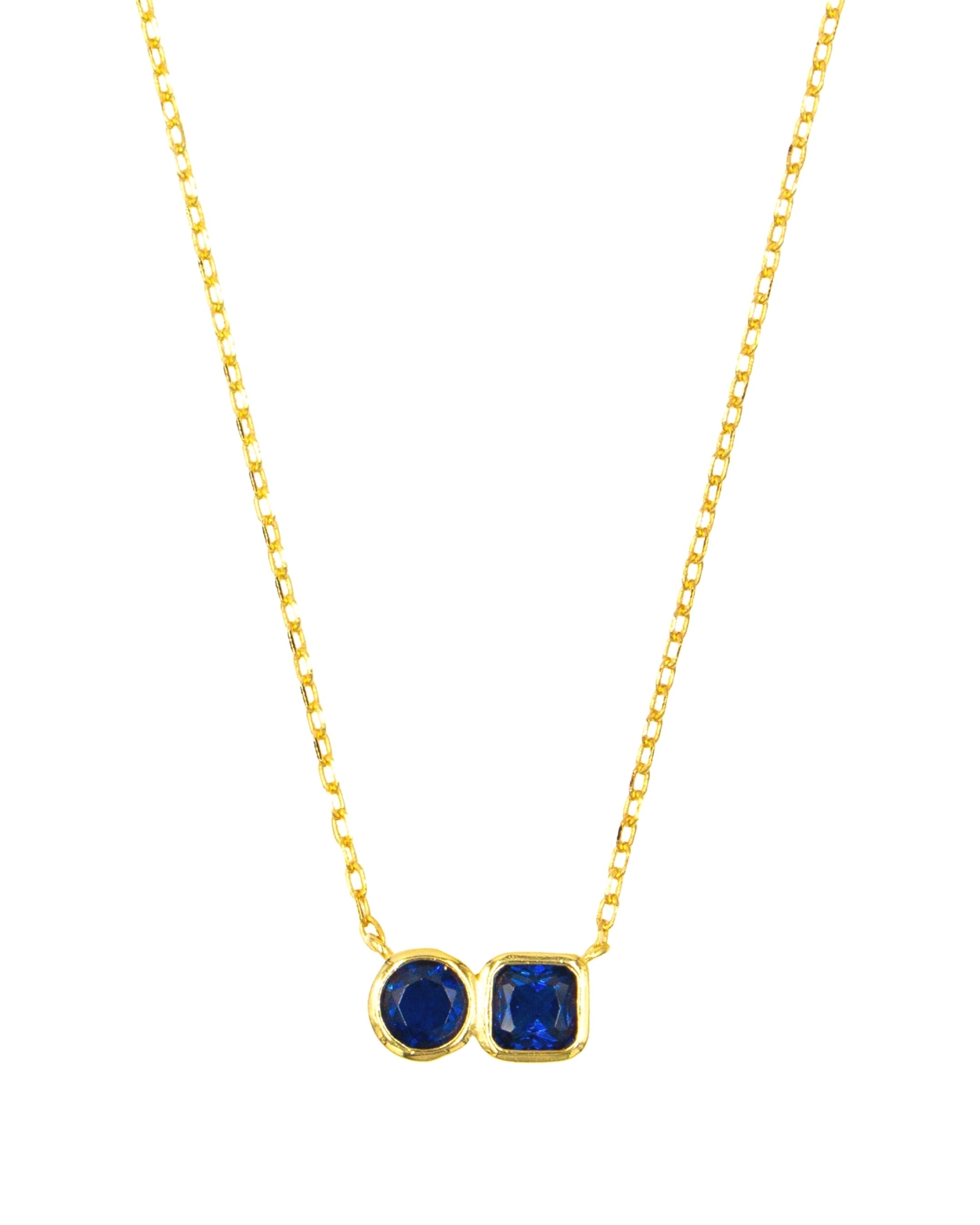 Colar em Prata Dourada com Dois Zircões Azuis Azul-3