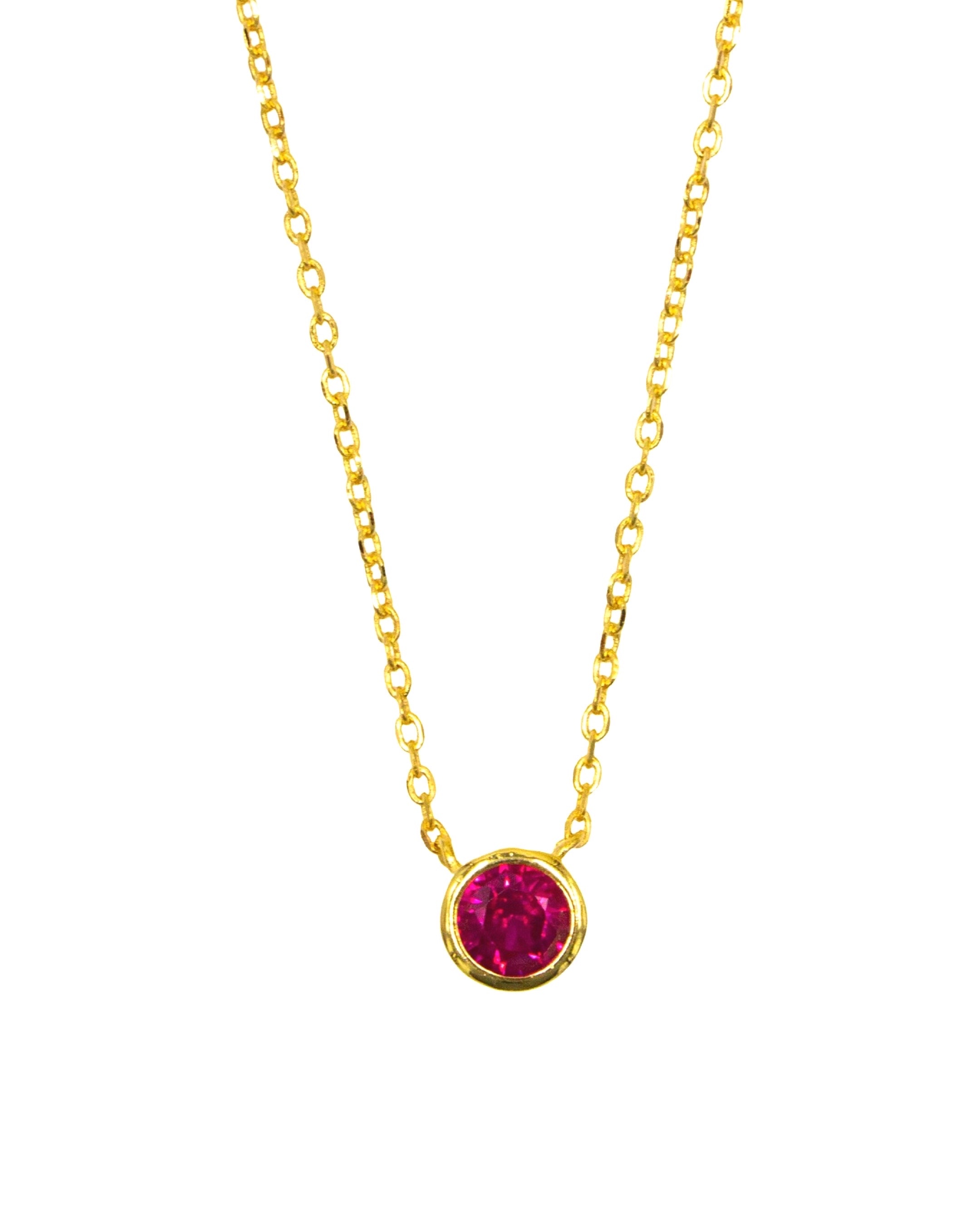 Colar em Prata Dourada com Zircão Vermelho Vermelho-1