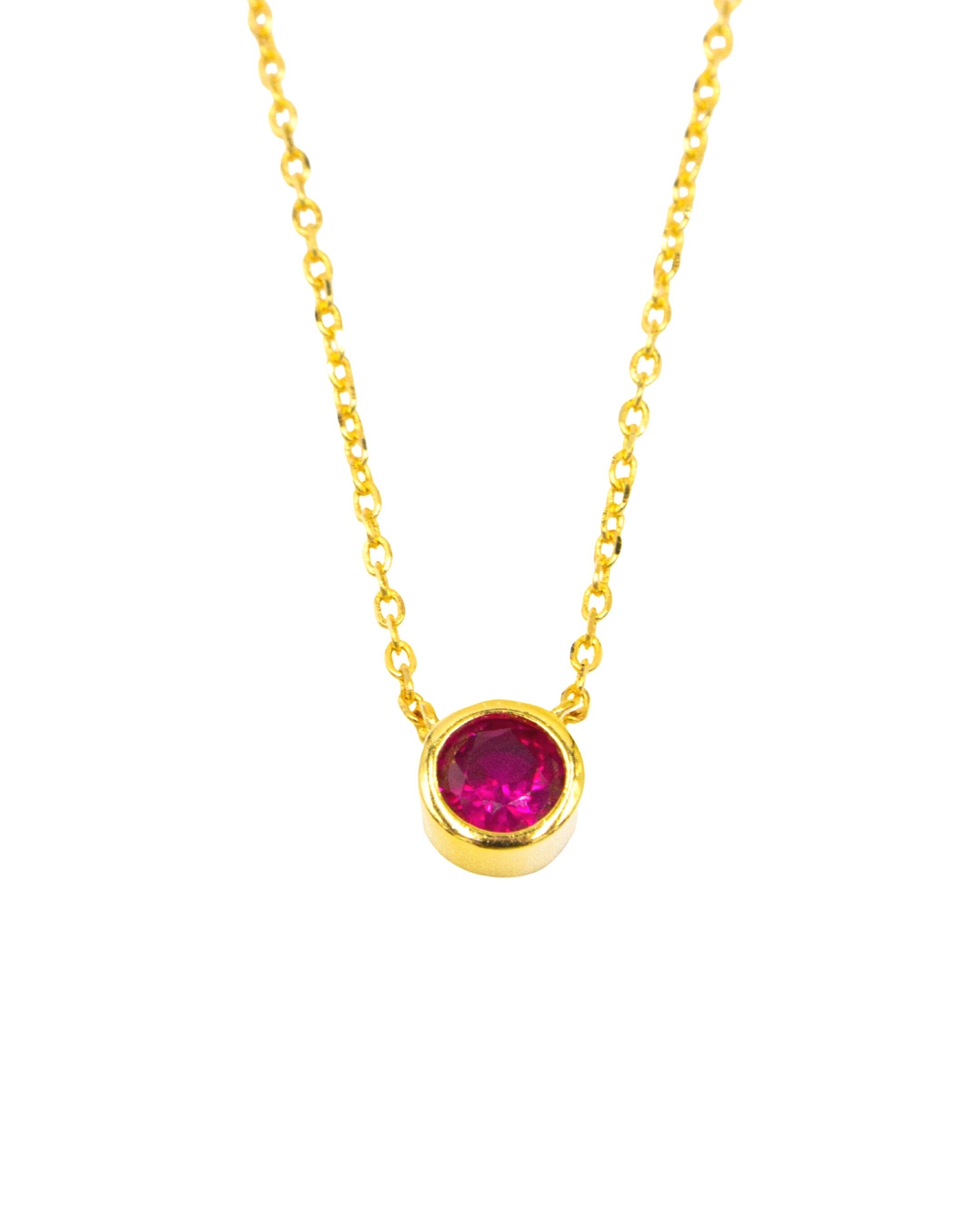 Colar em Prata Dourada com Zircão Vermelho Vermelho-2
