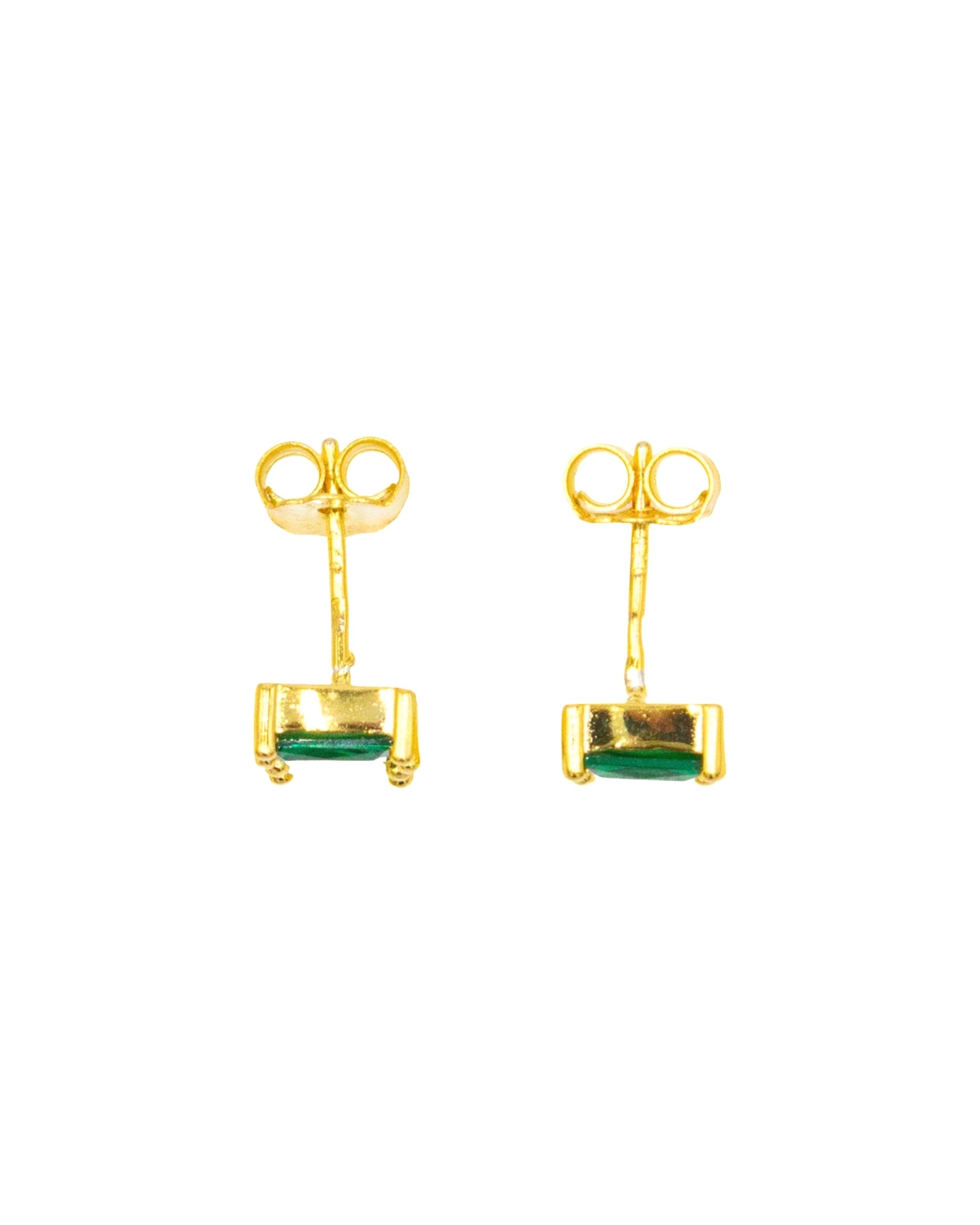 Brincos em Prata Dourada com Zircão Branco e Zircão Verde Verde-2