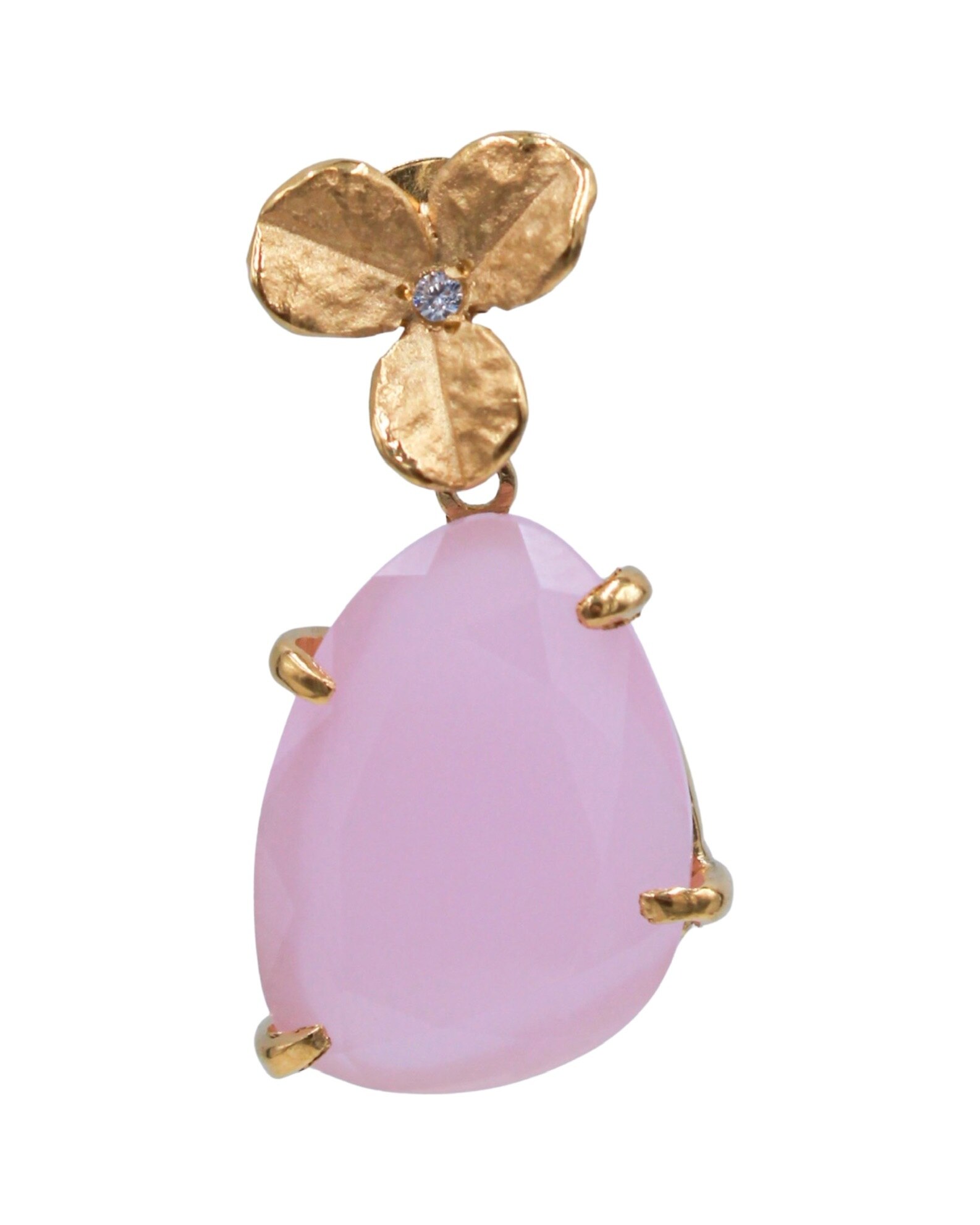 Brincos em Prata Dourada com Flor e Pedra Rosa Rosa-2