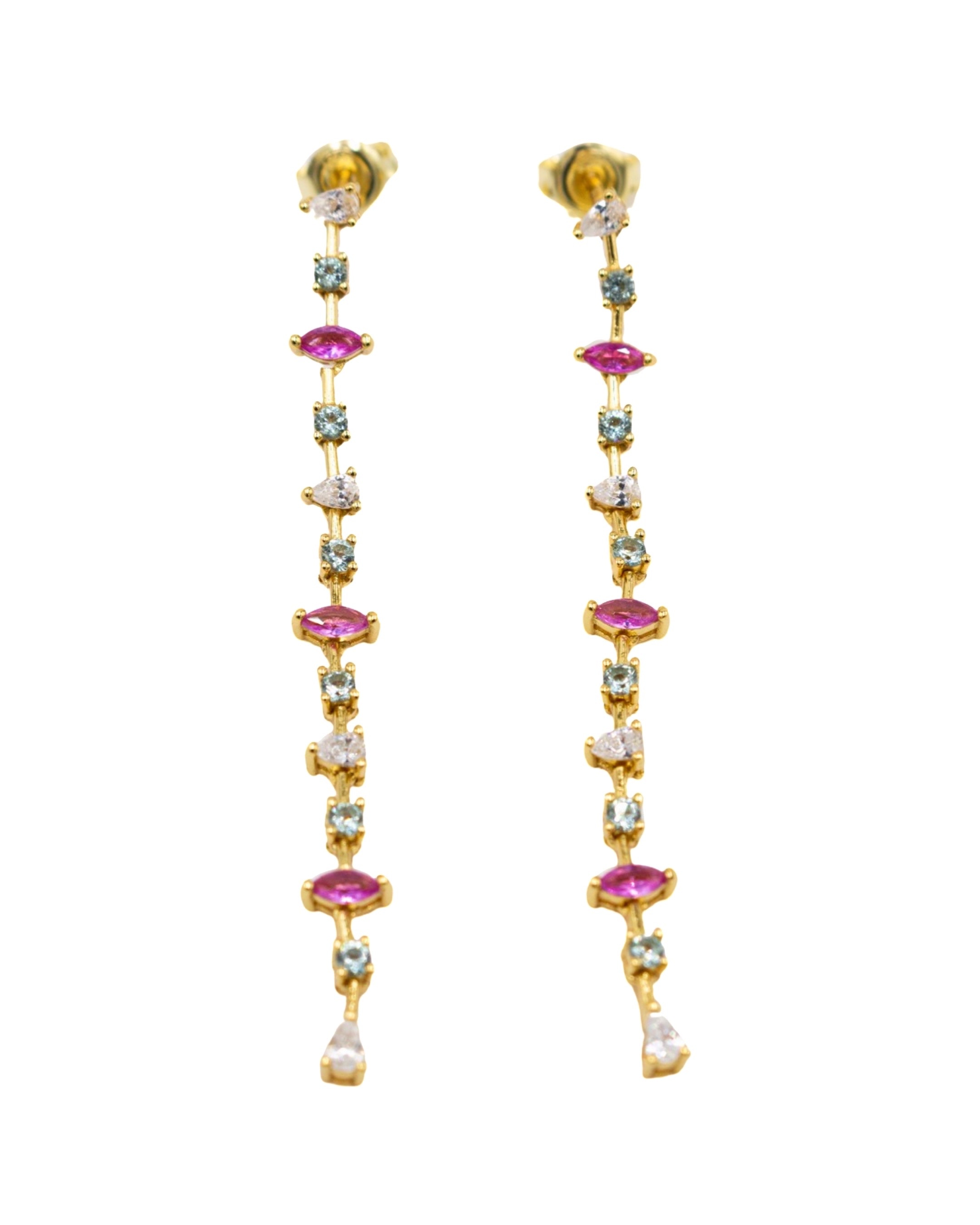 Brincos em Prata Dourada com Zircões multicolor Multicolor-1